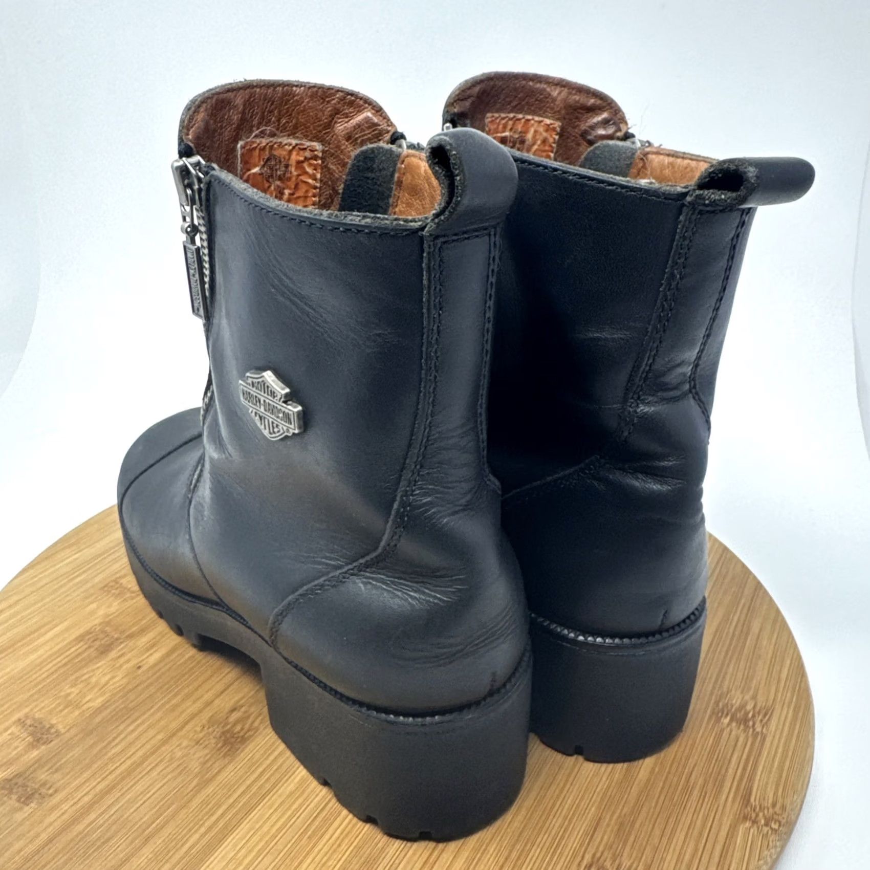 Harley Davidson Harley-Davidson Boots Womens Black Leather Side Zip Biker Ankle 9 Size US 9 / IT 39 - 4 Thumbnail