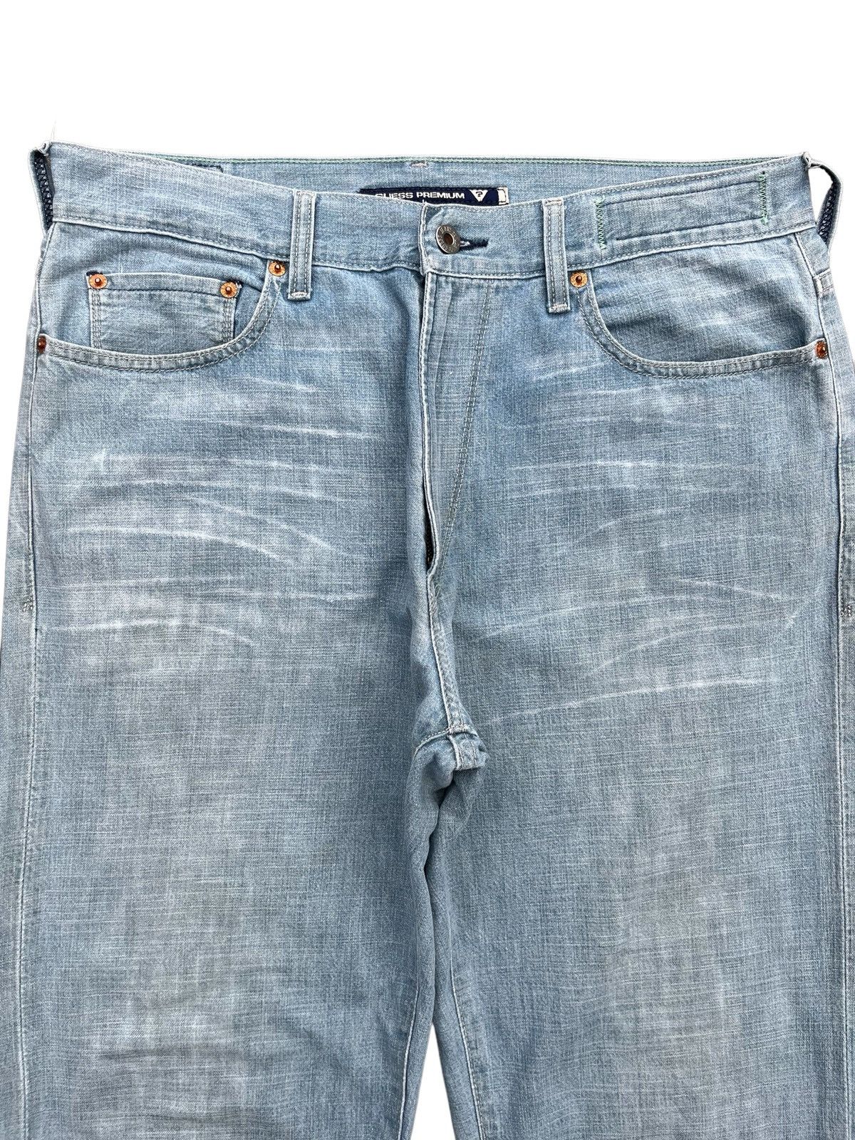 Guess Vintage Y2K Guess Made in Usa Blue Washed Frayed Flare Jeans Size US 34 / EU 50 - 3 Thumbnail