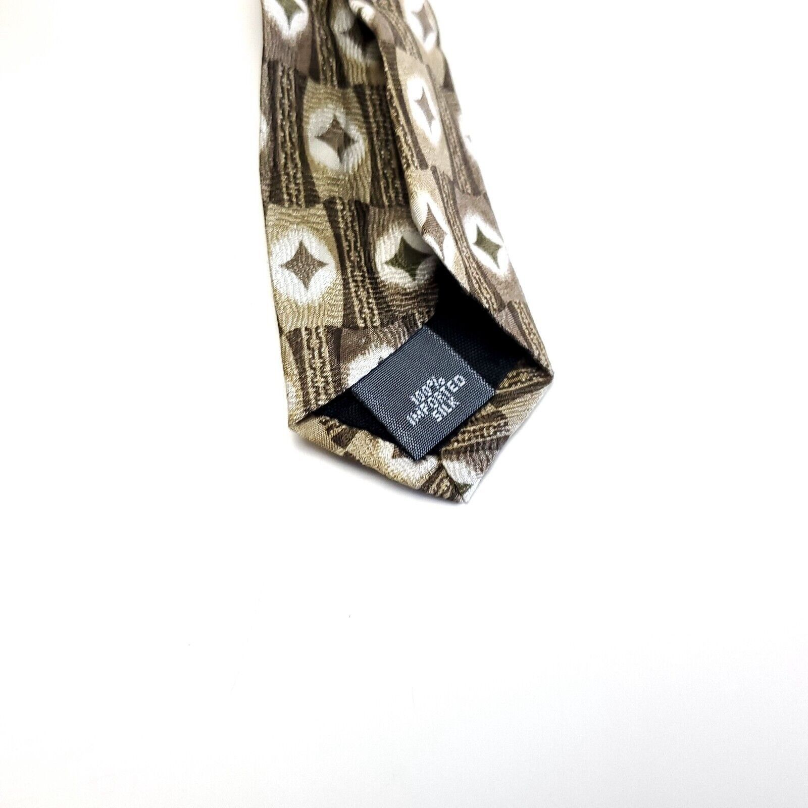 Designer Milano Uomo Beige Tan Print Geometric Wide Silk Tie Size ONE SIZE - 4 Thumbnail