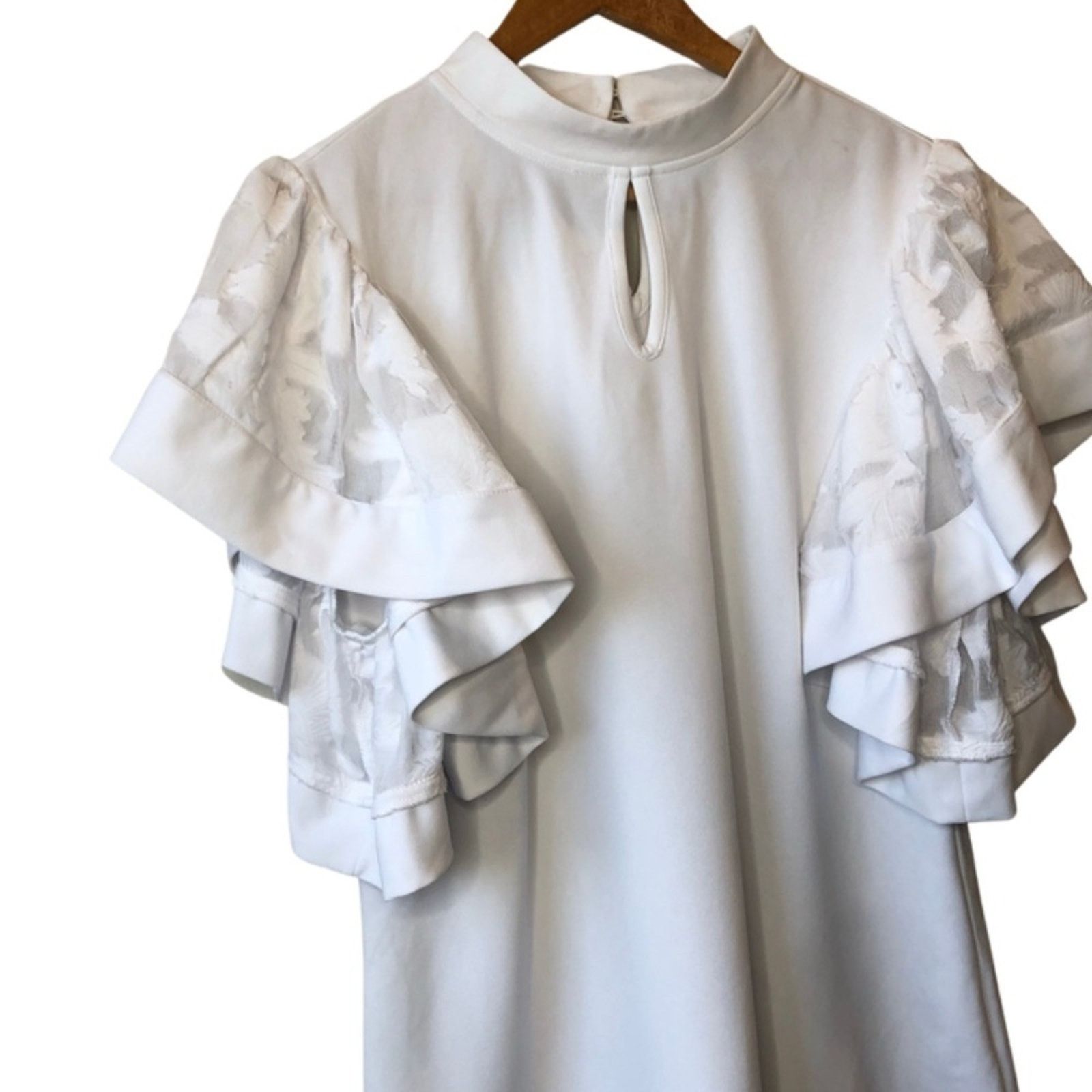 Other Ashley Stewart Ruffle Flutter Lace Sleeve White Blouse Size XXL / US 16-18 / IT 52-54 - 4 Thumbnail