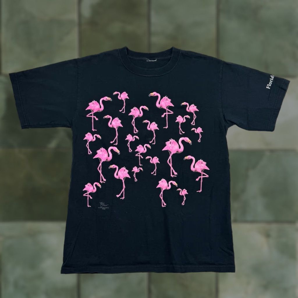 Vintage VINTAGE Flamingo T Shirt Men Small All Over Print Black Wild Cotton Nature Animals 90s Merch Mens Size US S / EU 44-46 / 1 - 1 Thumbnail