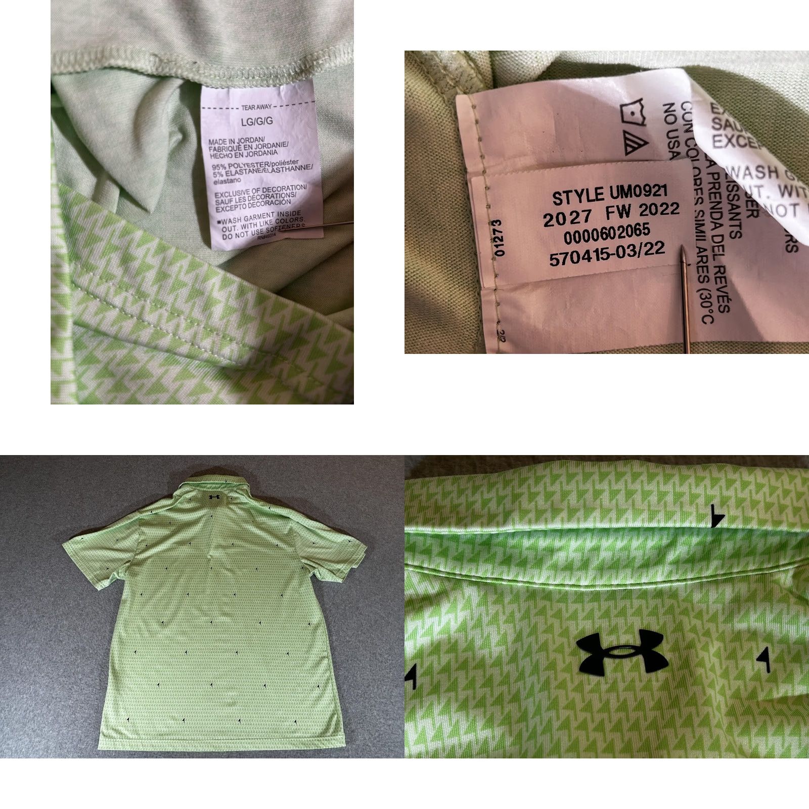Under Armour Under Armour Polo Shirt Mens Large Green Golf Playoff Pin Flag AOP Print Stretch Size US L / EU 52-54 / 3 - 8 Thumbnail