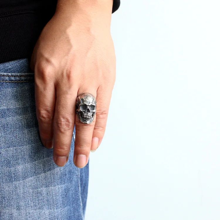 Vintage SIZE 10 Punk 925 Sterling Silver Skull Size ONE SIZE - 7 Thumbnail