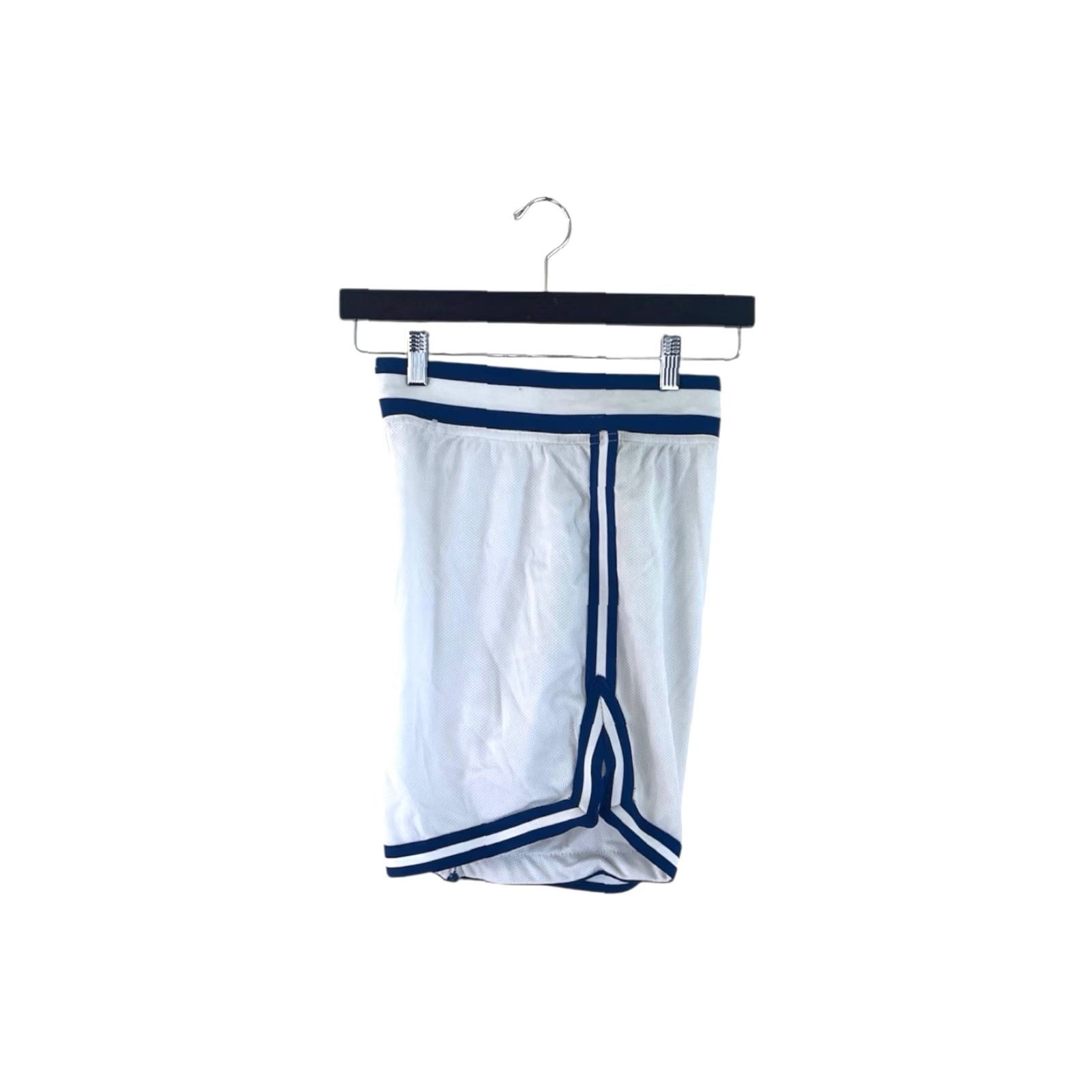 Vintage VINTAGE Betlin Nylon Basketball Shorts Mens Large Deadstock NWOT USA Made Athletic 90s White Navy Slim Side Slits 7” Inseam Drawstring Waist Size US 33 - 2 Thumbnail
