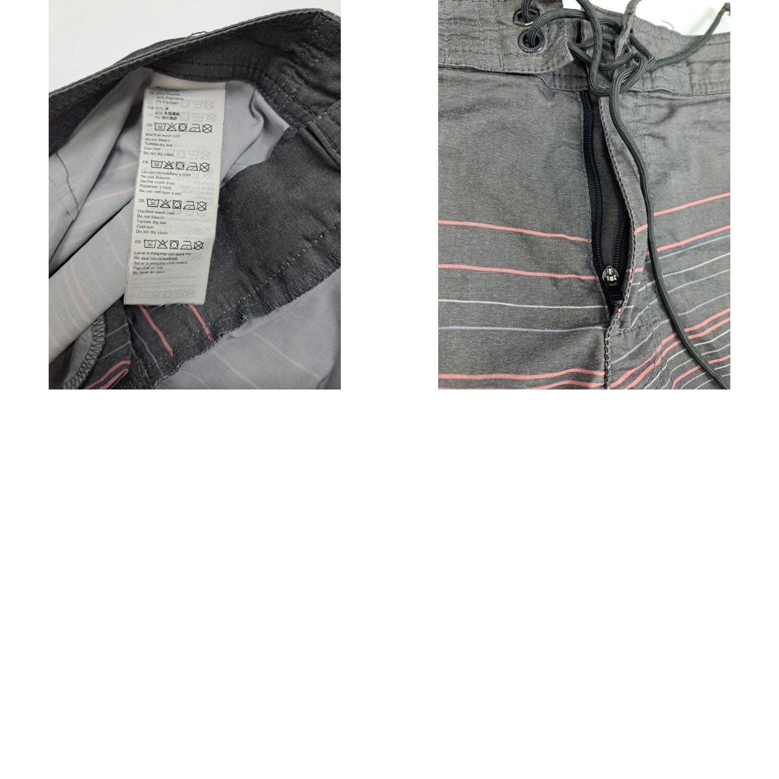 RVCA RVCA Men Striped Board Shorts Front Zipper 29 Grey Pink Blue Multicolor Beach Quick Dry Pockets Drawstring Back Pocket Surfing Adult Mens Size US 29 - 8 Thumbnail