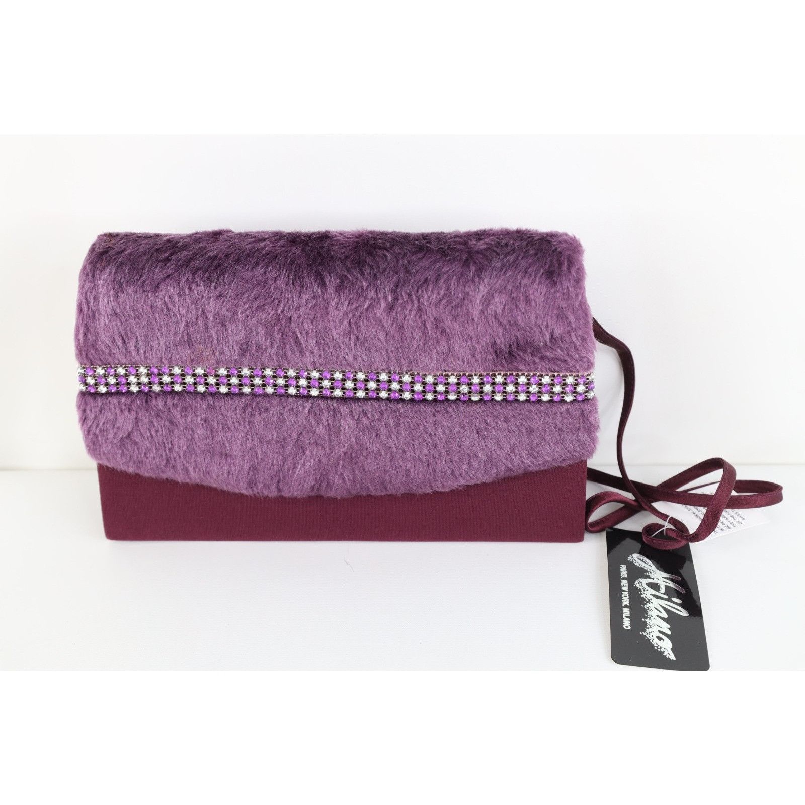 Vintage Deadstock Vintage 90s Plush Faux Fur Rhinestone Satin Bag Size ONE SIZE - 1 Thumbnail
