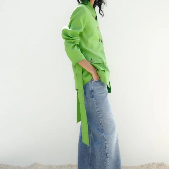 Zara Zara linen belted jacket apple green size XL, L available Size L / US 10 / IT 46 - 5 Thumbnail