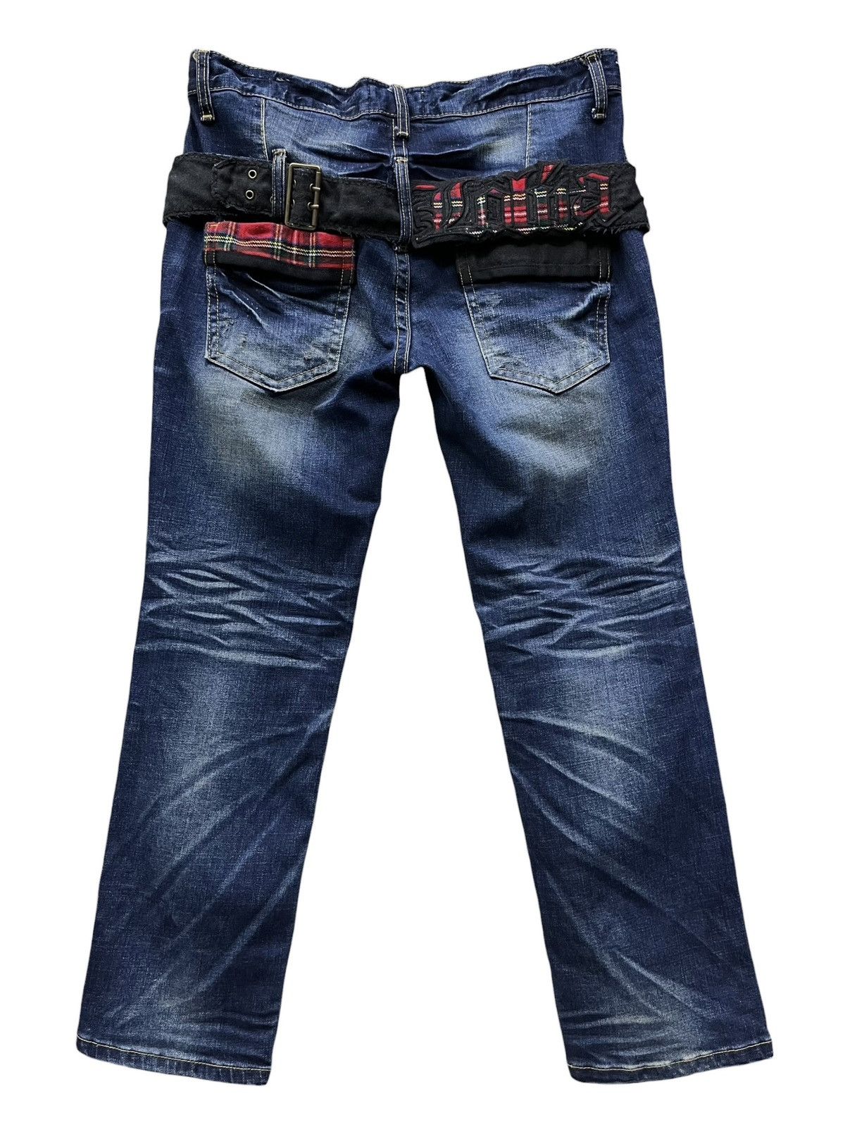 Lolita Jeans Vintage Lolita Madras Tartan Belted Punk Acid Wash Denim Y2K Size US 34 / EU 50 - 4 Thumbnail
