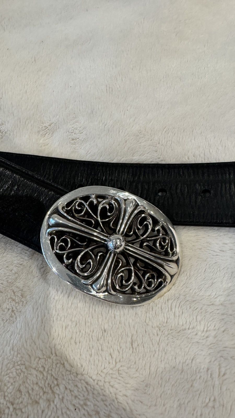 Chrome Hearts Chrome Hearts Silver Oval Keeper Buckle + Leather Belt Size 32 - 1 Thumbnail