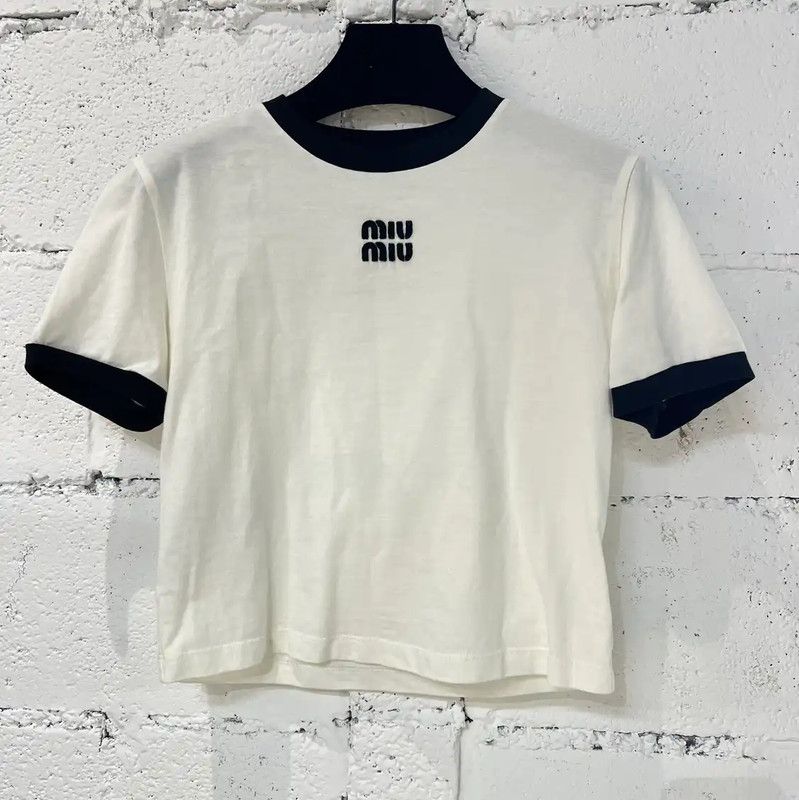 Miu Miu Miu Miu White Cotton T-Shirt for Women 0089 Size XS / US 0-2 / IT 36-38 - 1 Thumbnail