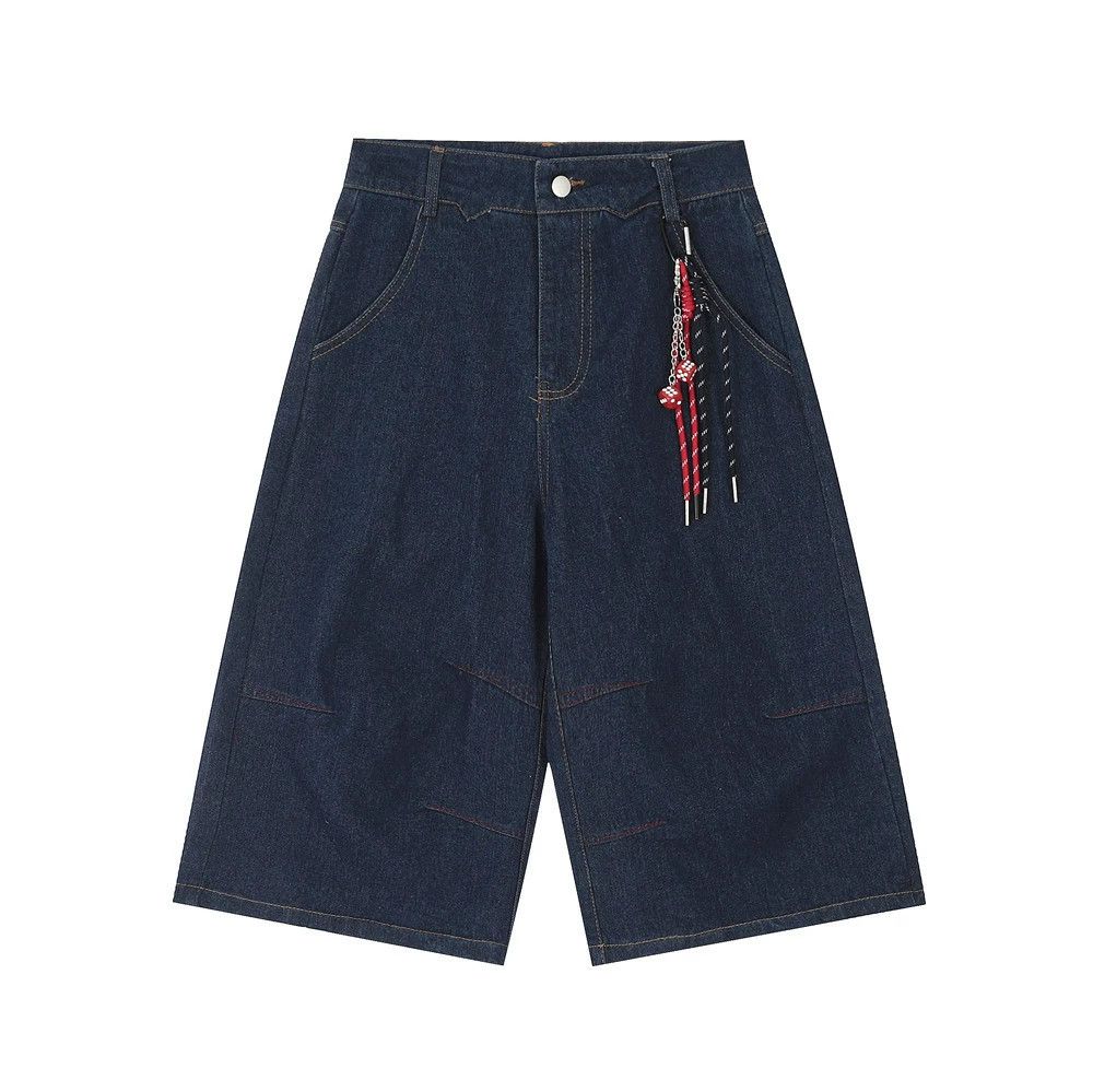 Men's loose handsome wide-leg embroidered denim shorts