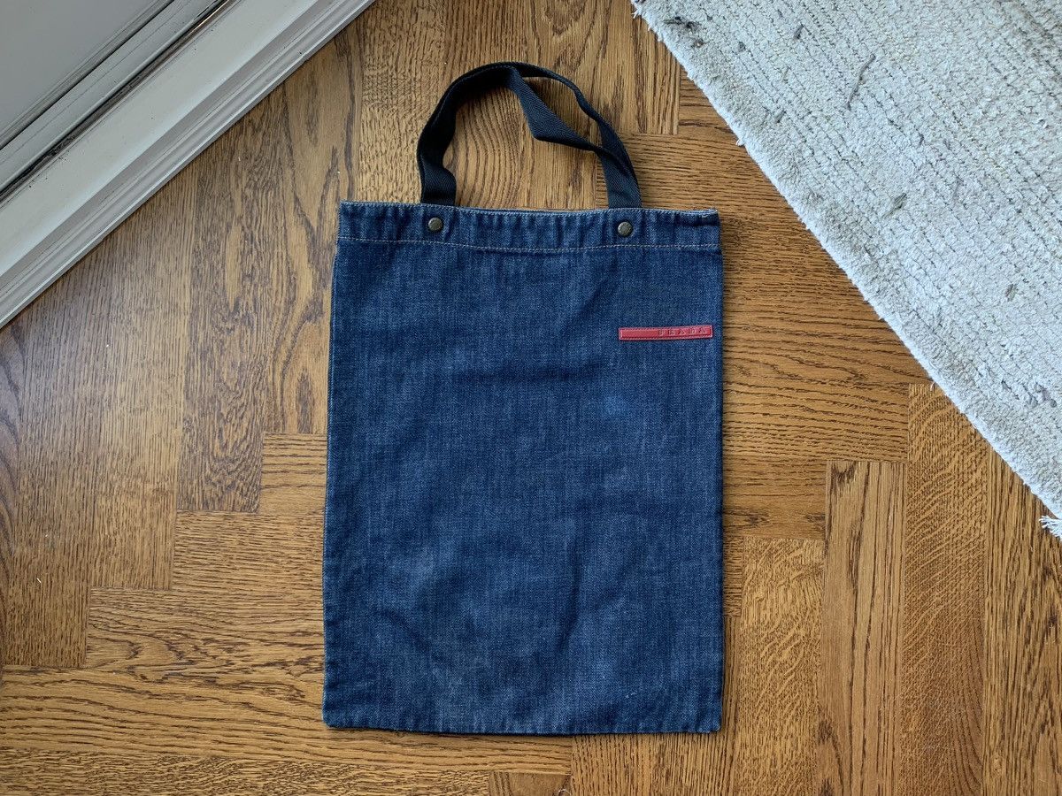 2000s Prada Linea Rossa Denim Tote Bag Vintage Jean Purse OS
