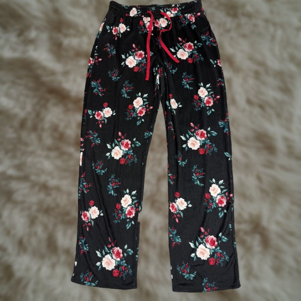 Charter Club Charter Club Intimates Black Floral Sleep Pants Pull On Drawstring Womens XS NWT Size 26" / US 2 / IT 38 - 1 Thumbnail