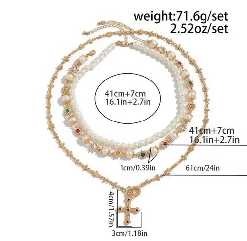 VIBE 3Pcs/Set Creative Rhinestone Imitation Pearl Chain Necklace Size ONE SIZE - 4 Thumbnail