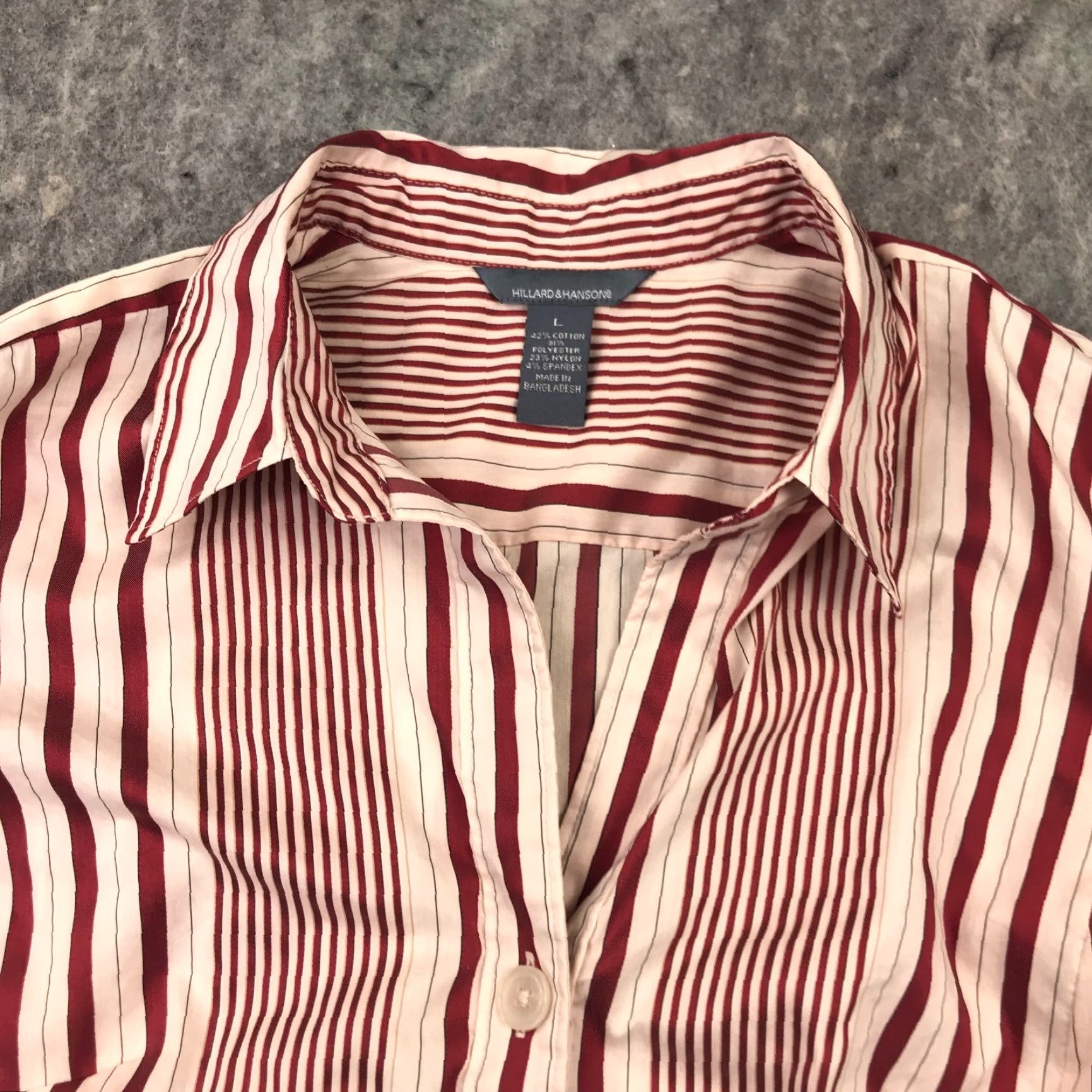 Vintage Hillard & Hanson Womens Shirt Top L Beige Red Stripes Button Down Stretch Casual Party/Cocktail Travel Size L / US 10 / IT 46 - 5 Thumbnail