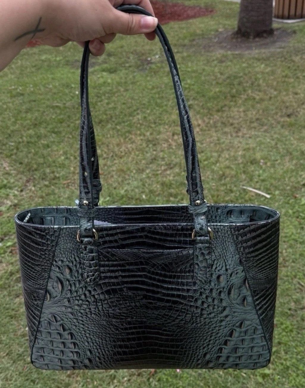 BRAHMIN Brahmin Ezra croc-embossed leather tote, dark green Size ONE SIZE - 2 Thumbnail