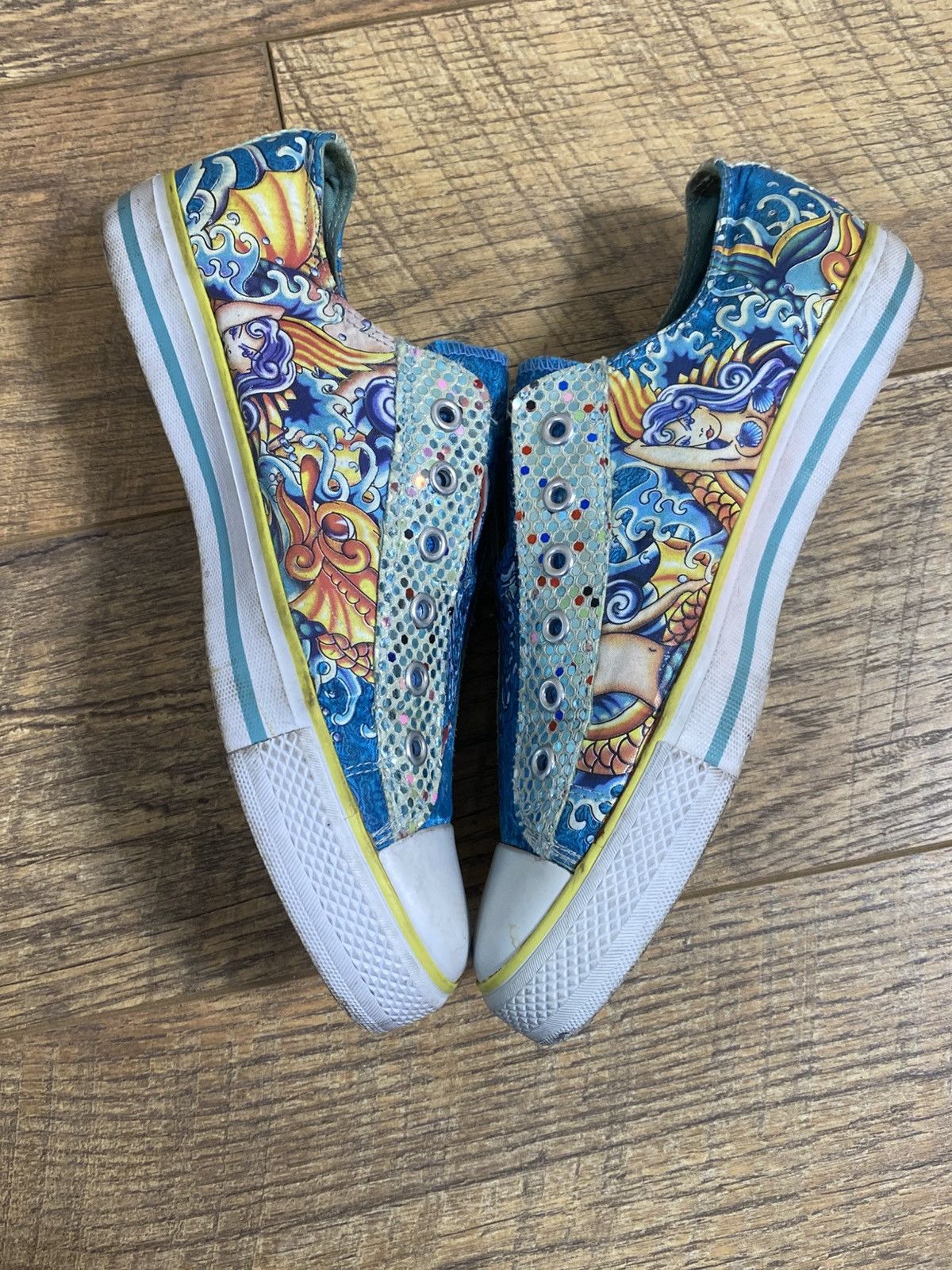 Ed Hardy Ed Hardy Y2K Mermaid Tattoo Print Low Top Sneakers Blue Size US 9 / IT 39 - 6 Thumbnail