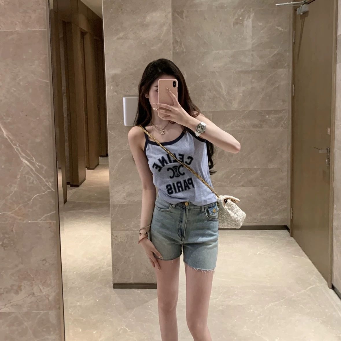 Celine Celine Triomphe Logo Cotton Cami Top XS Size XS / US 0-2 / IT 36-38 - 6 Thumbnail