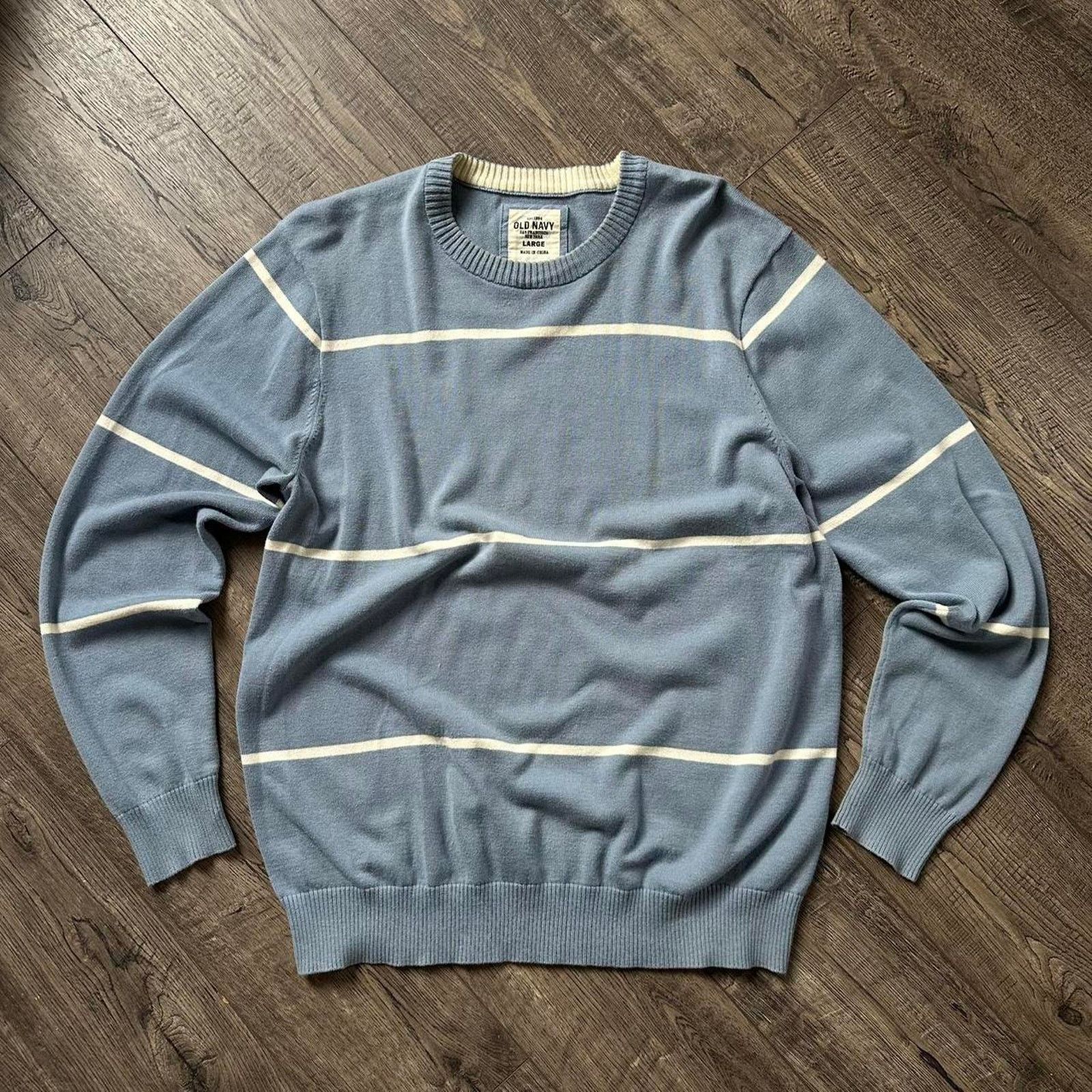 Old Navy Vintage Y2K 00s Blue White Striped Old Navy Pullover Sweater Size US L / EU 52-54 / 3 - 3 Thumbnail