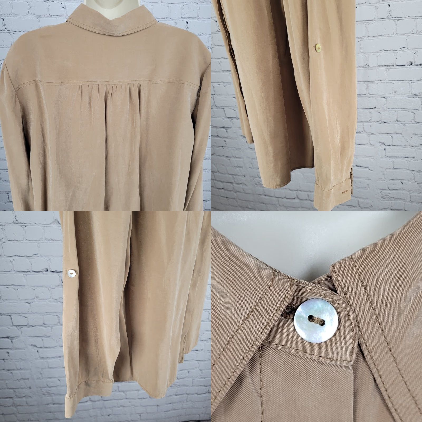 Vintage Chico's Button-Up Shirt XL Brown Microfiber Long Sleeve Roll Tab Blouse Top Womens Classic Easy Care Pockets Size XL / US 12-14 / IT 48-50 - 8 Thumbnail