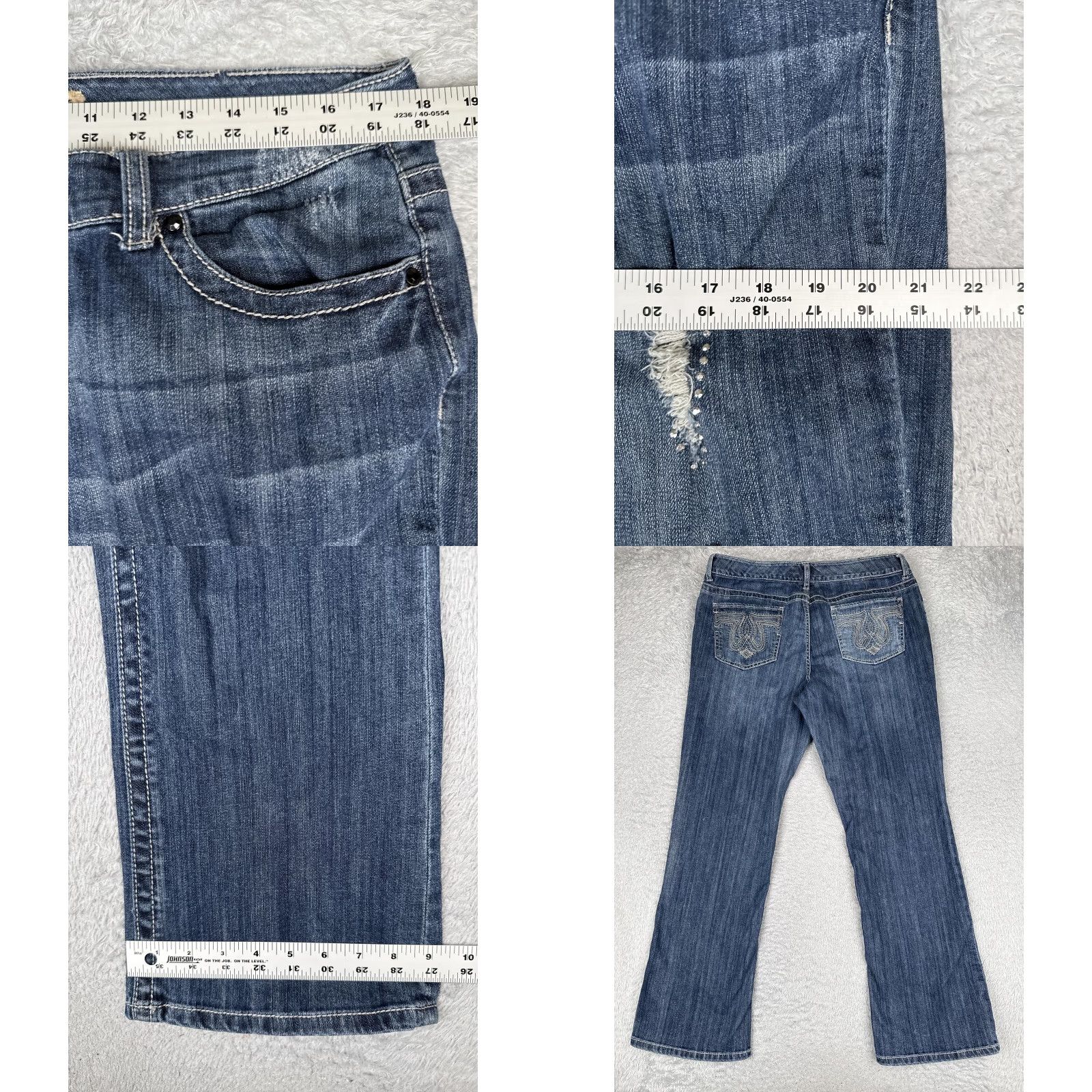 Vintage Seven7 Bootcut Jeans Womens 18 Blue Med Wash Mid Rise Stretch Rhinestone 36x31 Size 40" / US 18 - 9 Thumbnail