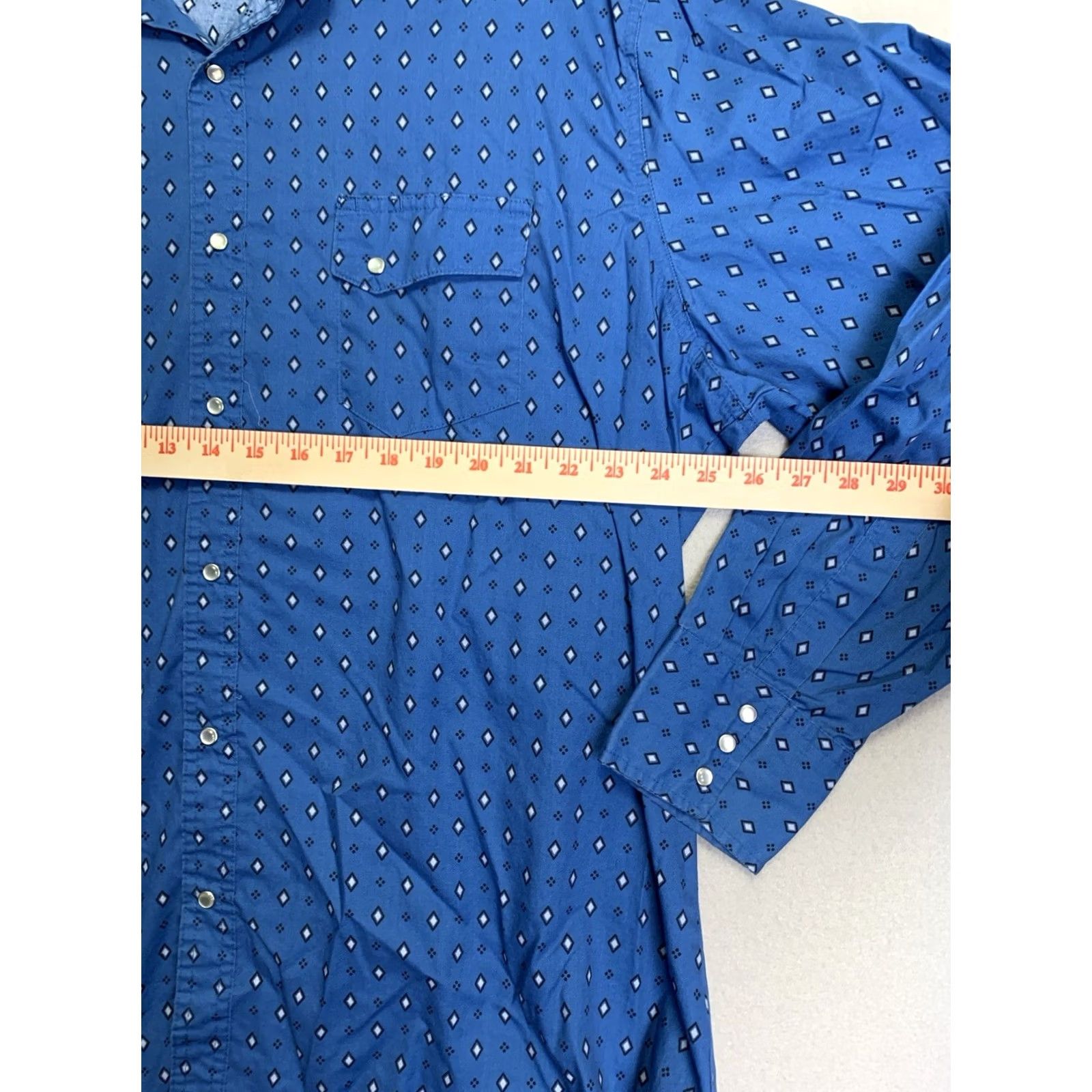 Wrangler Wrangler Shirt Men 2XL Blue Diamond Geometric Pearl Snap Wrancher Cowboy Ranch Shirt Size US XXL / EU 58 / 5 - 4 Thumbnail