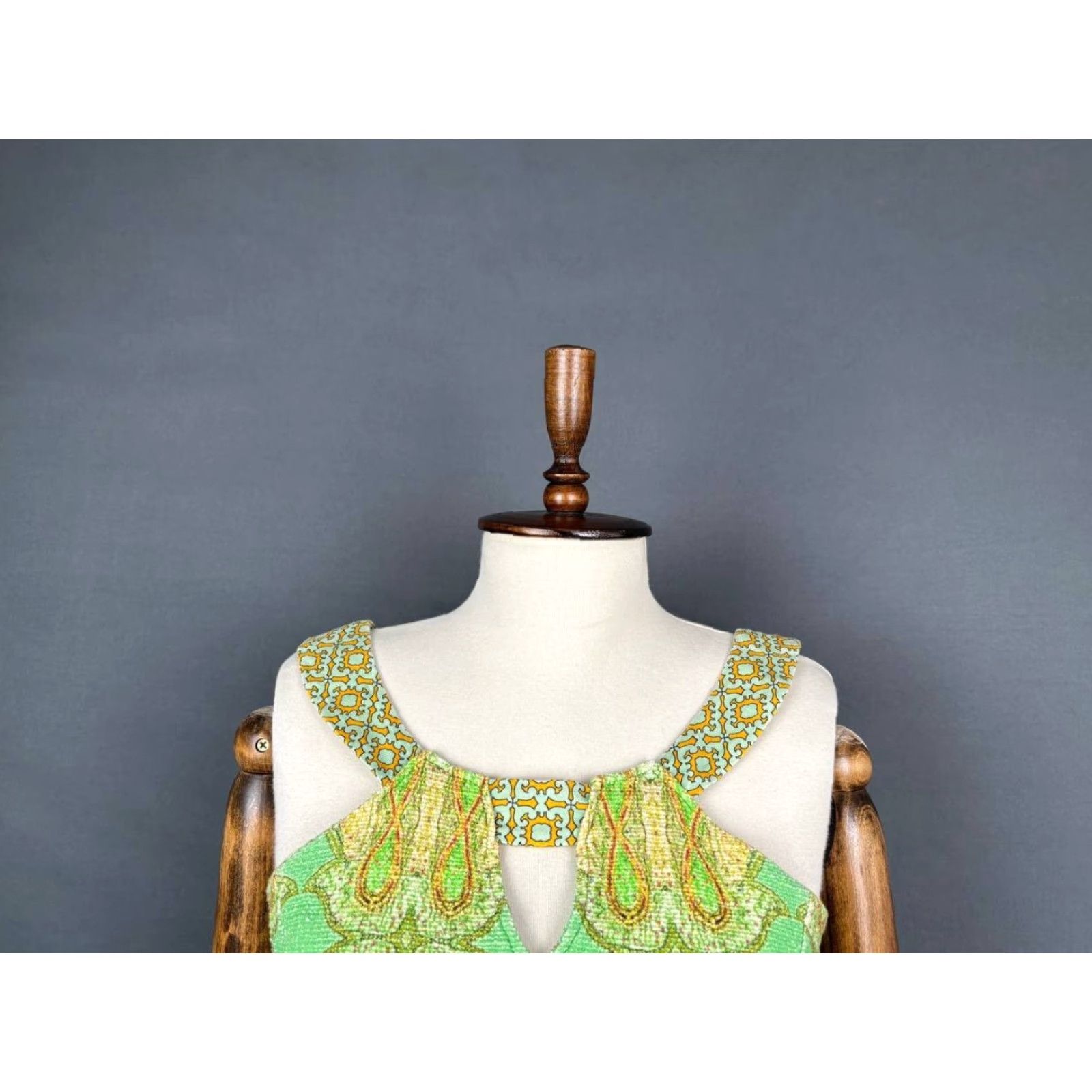 Vintage Save the Queen Womens Midi Dress XL Green Cotton Sleeveless Zipper Dress Size XL / US 12-14 / IT 48-50 - 7 Thumbnail