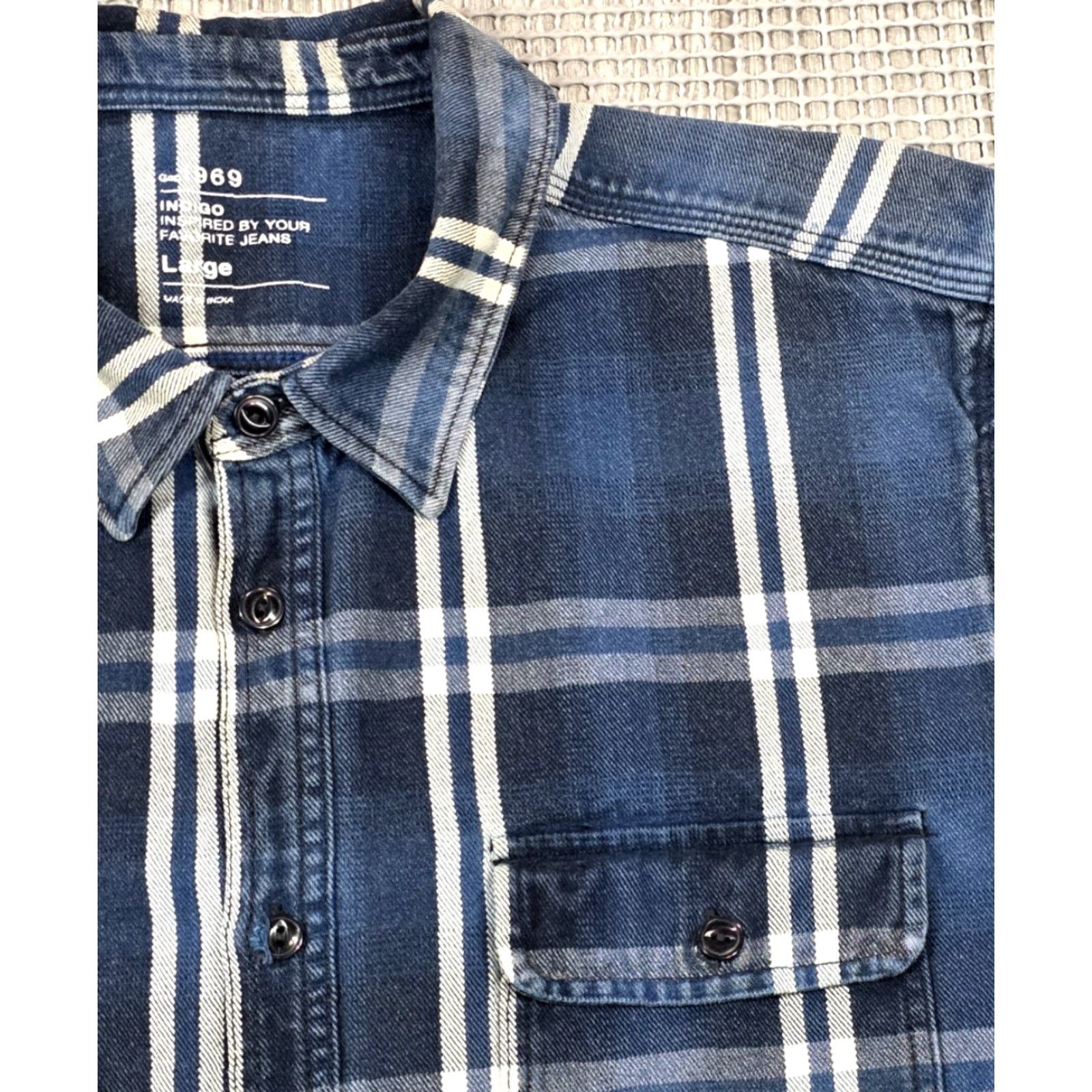 Gap Gap 1969 Denim Indigo WorkShirt Men L Plaid Blue Pockets Long Sleeve Button Up Size US L / EU 52-54 / 3 - 3 Thumbnail