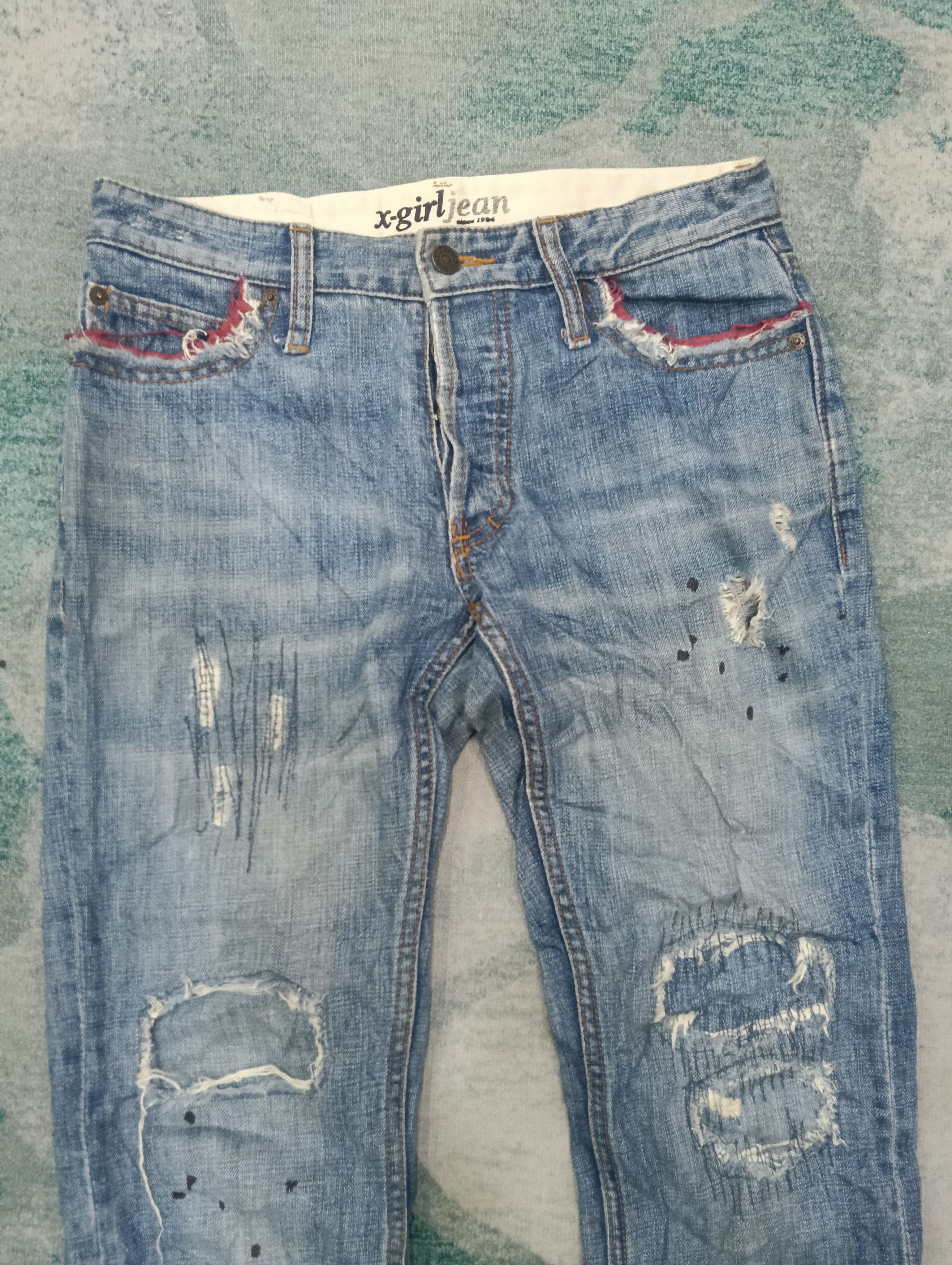 X-Girl X Girl Jeans Distressed,Zigzag And Paint Design Size 30" / US 8 / IT 44 - 3 Thumbnail