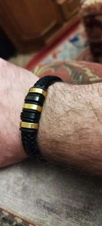 Japanese Brand Fashion Black Braided PU Leather Men Bracelet Size ONE SIZE - 3 Thumbnail