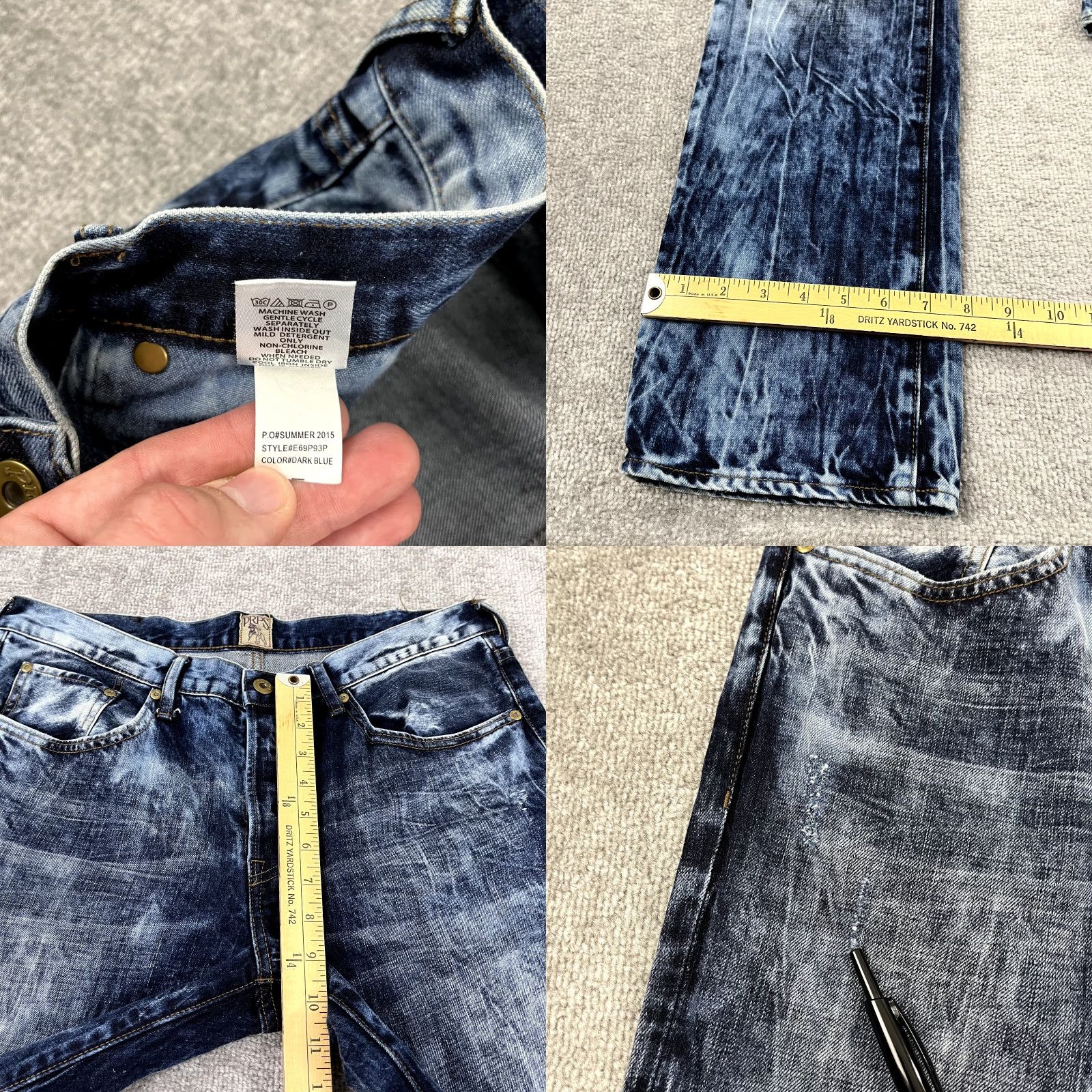 Prps PRPS Jeans Mens 32x34 Acid Blue Wash Denim Button Fly Hip Hop Streetwear E69P92P Color Blue Solid 5-Pocket Design Regular Straight Jeans Men Size US 32 / EU 48 - 8 Thumbnail