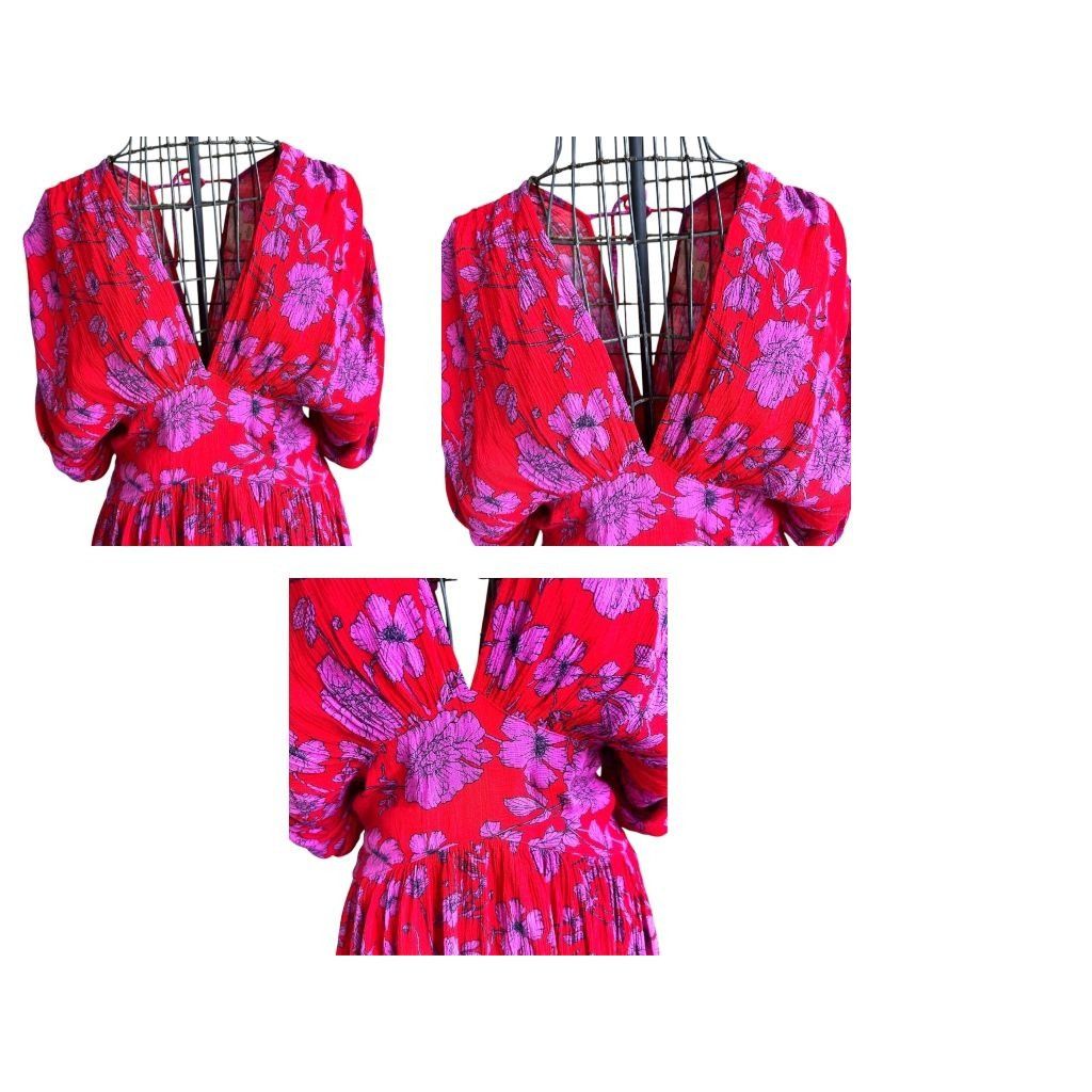 Other Band of Gypsies Hi Low Dress Small Red Pink Flowers Stretch Size S / US 4 / IT 40 - 3 Thumbnail
