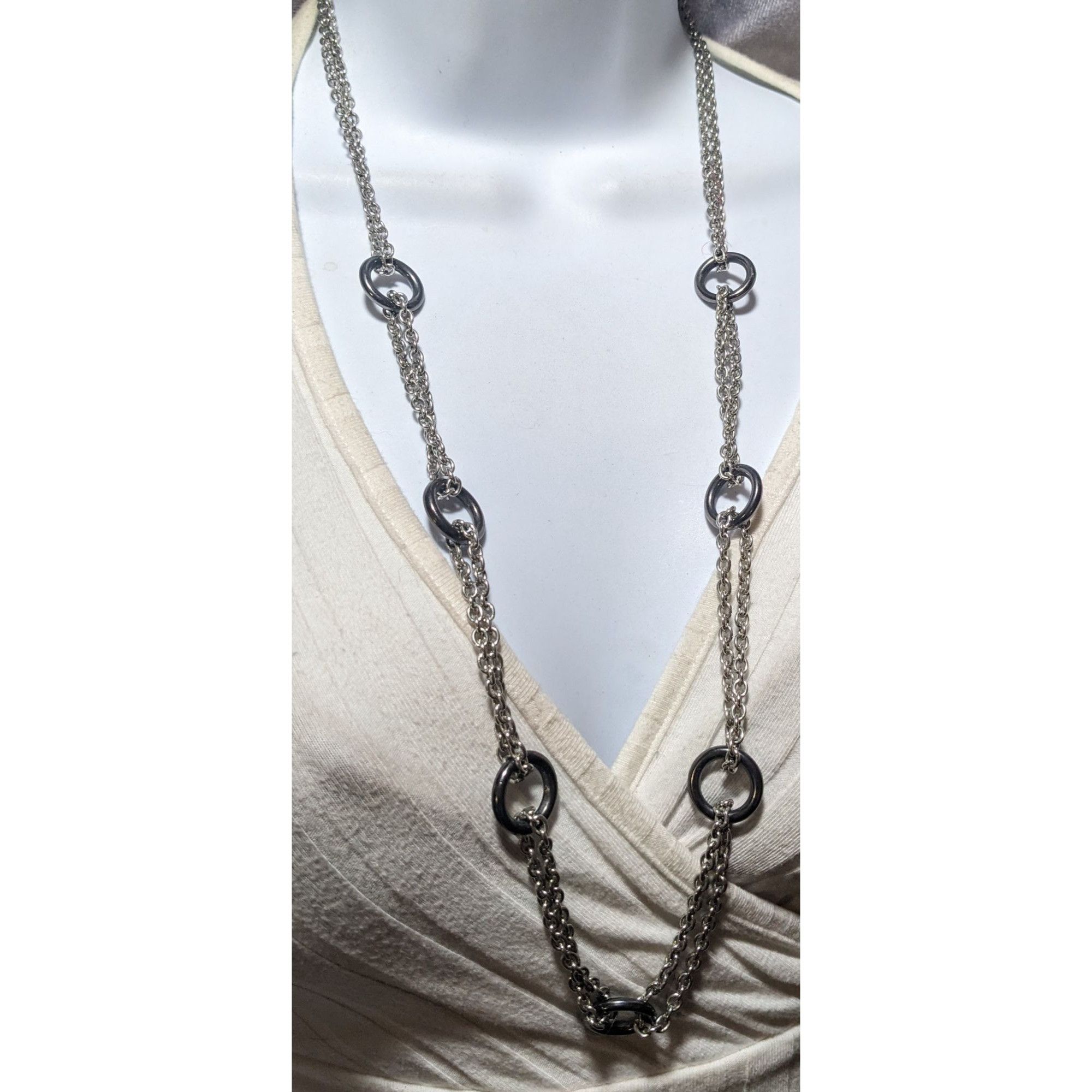 Other Silver Double Chain Link Loop Accent Necklace Size ONE SIZE - 6 Thumbnail