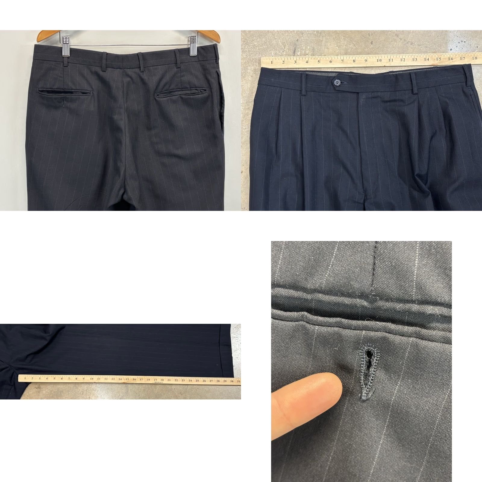 Jos. A. Bank VINTAGE Jos A Bank 2 Pc Navy Pinstripe Suit Men’s Jacket 44L Pants 35x31 Wool Cuffed Size 44R - 10 Thumbnail