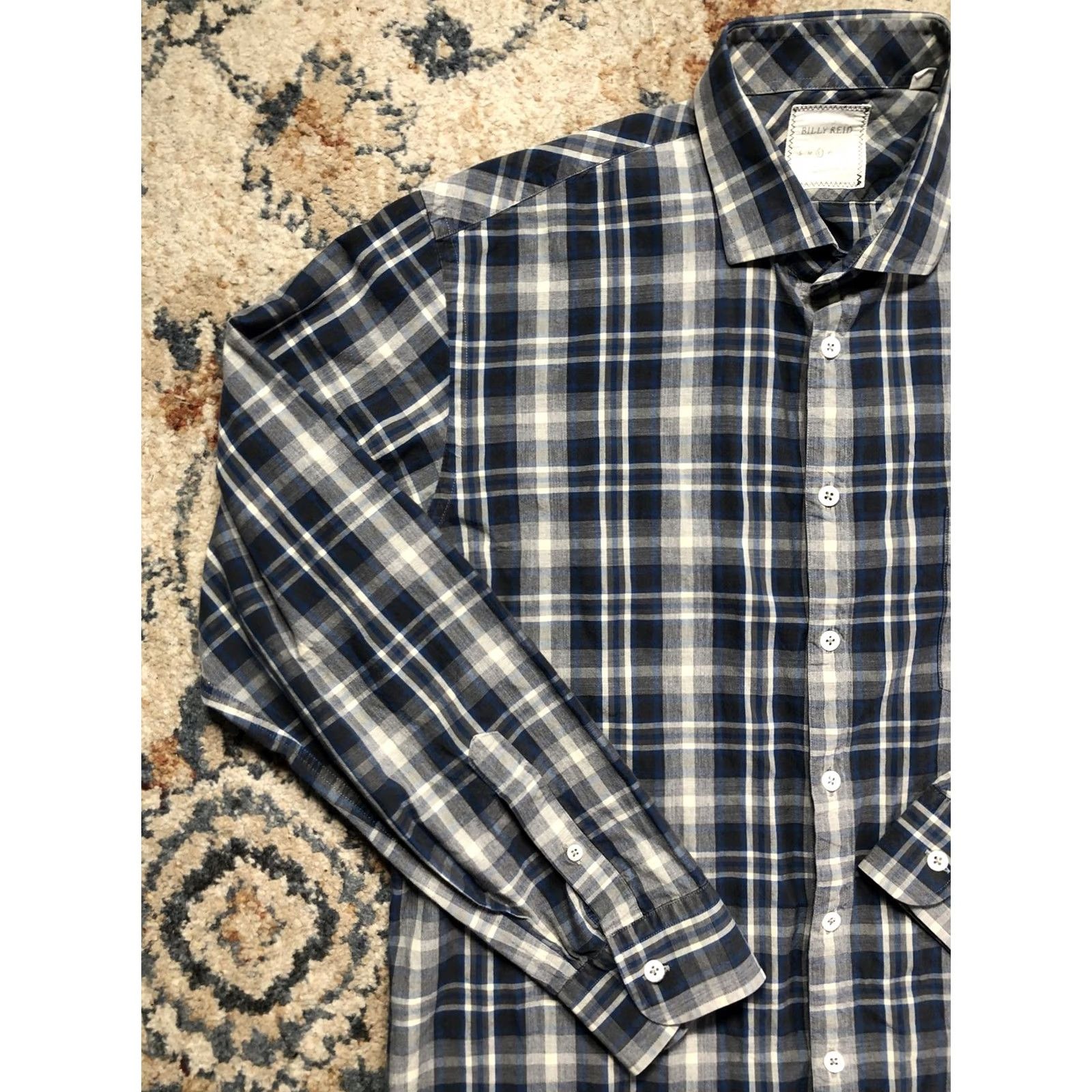 Billy Reid Billy Reid Mens Large Blue Plaid Shirt Long Sleeve Button-Up Casual Regular Fit Cotton Size US L / EU 52-54 / 3 - 3 Thumbnail