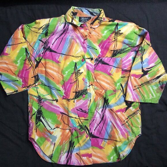Other Vintage Michele Leslie Abstract Strokes Rainbow Button Shirt Size L / US 10 / IT 46 - 2 Thumbnail