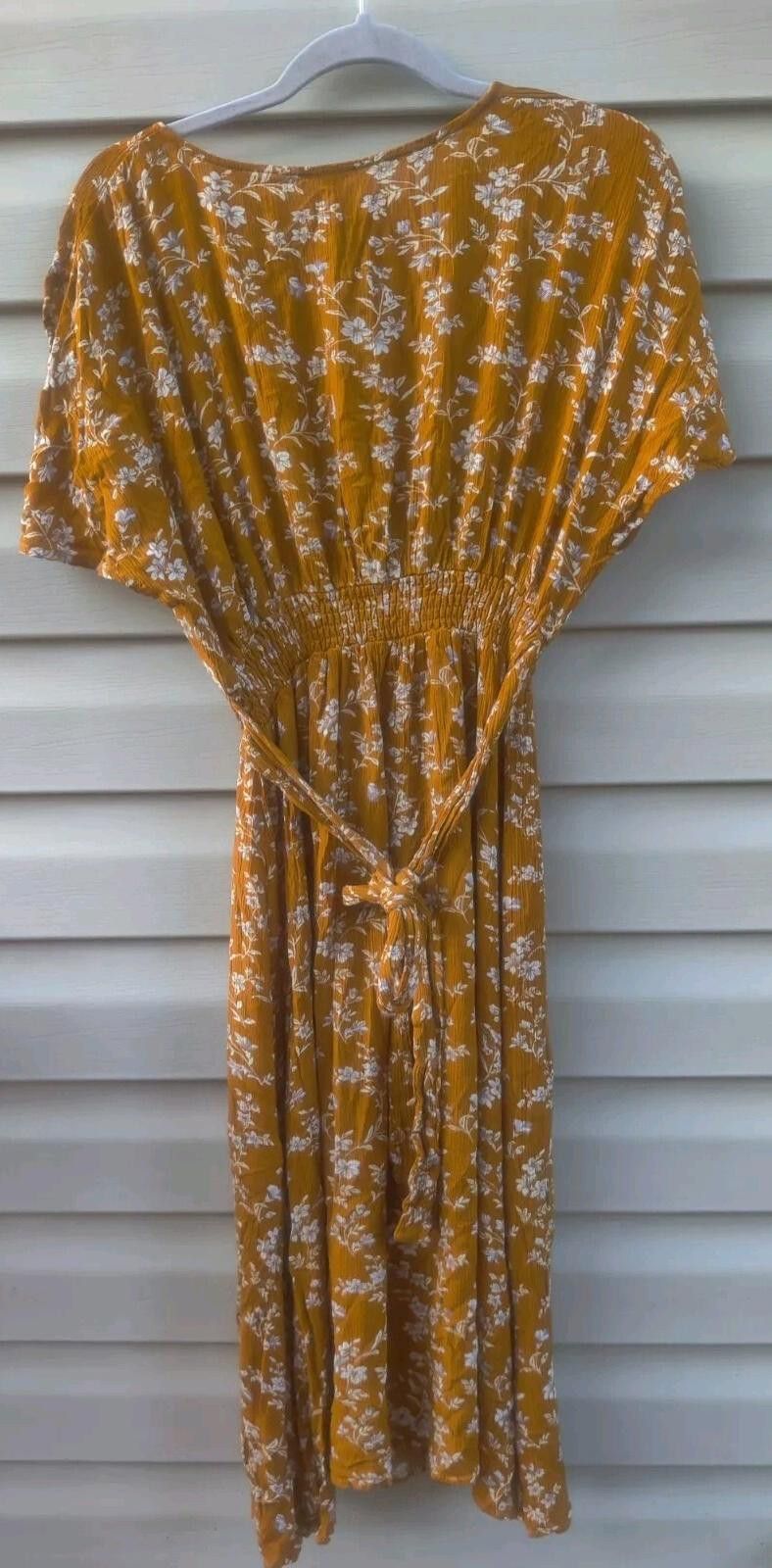 The Unbranded Brand Women Dress Marigold Mustard Yellow White Floral Print Ruffl Size XS / US 0-2 / IT 36-38 - 5 Thumbnail