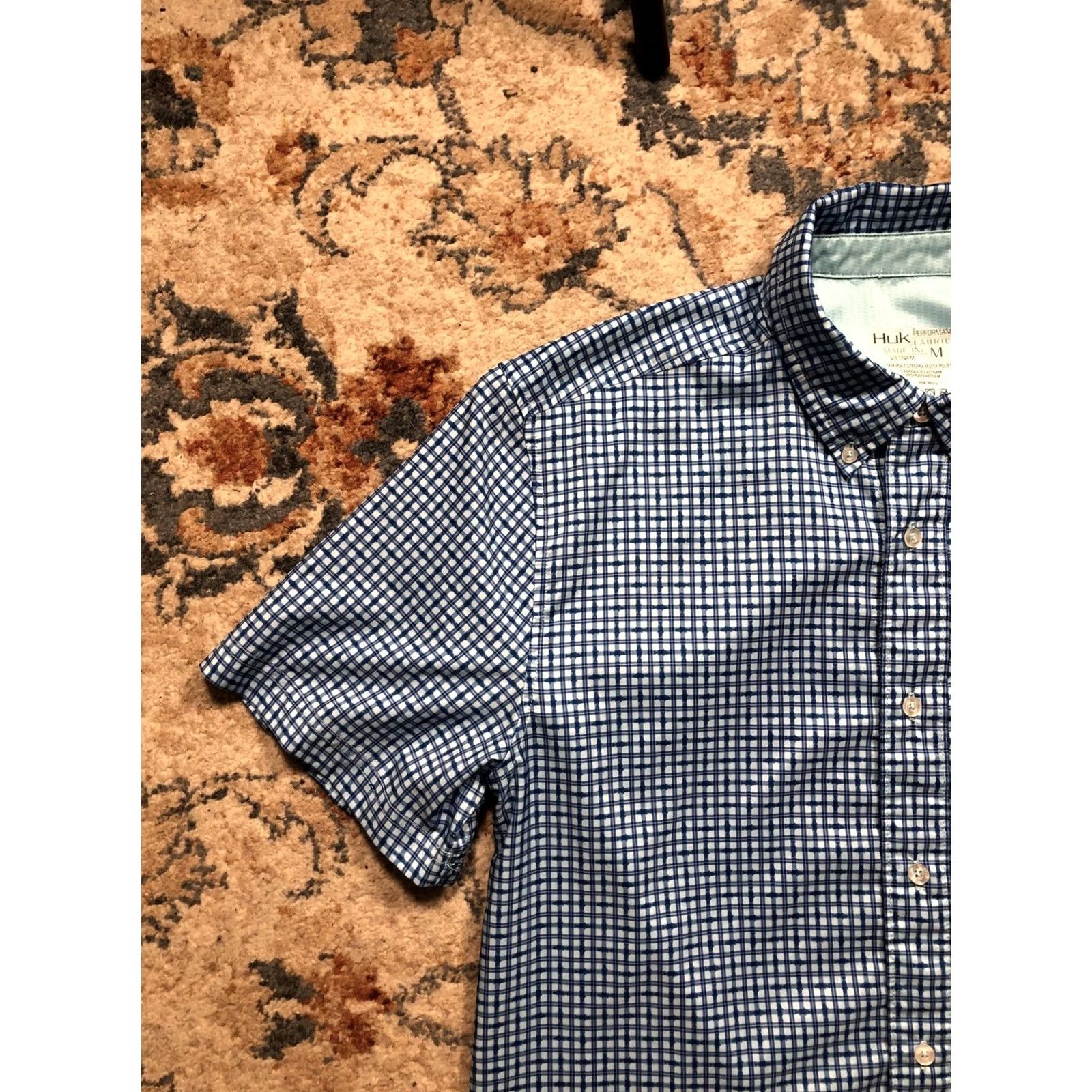 Vintage Huk Shirt Mens Medium Blue Check Short Sleeve Button Front Fishing Performance Size US M / EU 48-50 / 2 - 3 Thumbnail