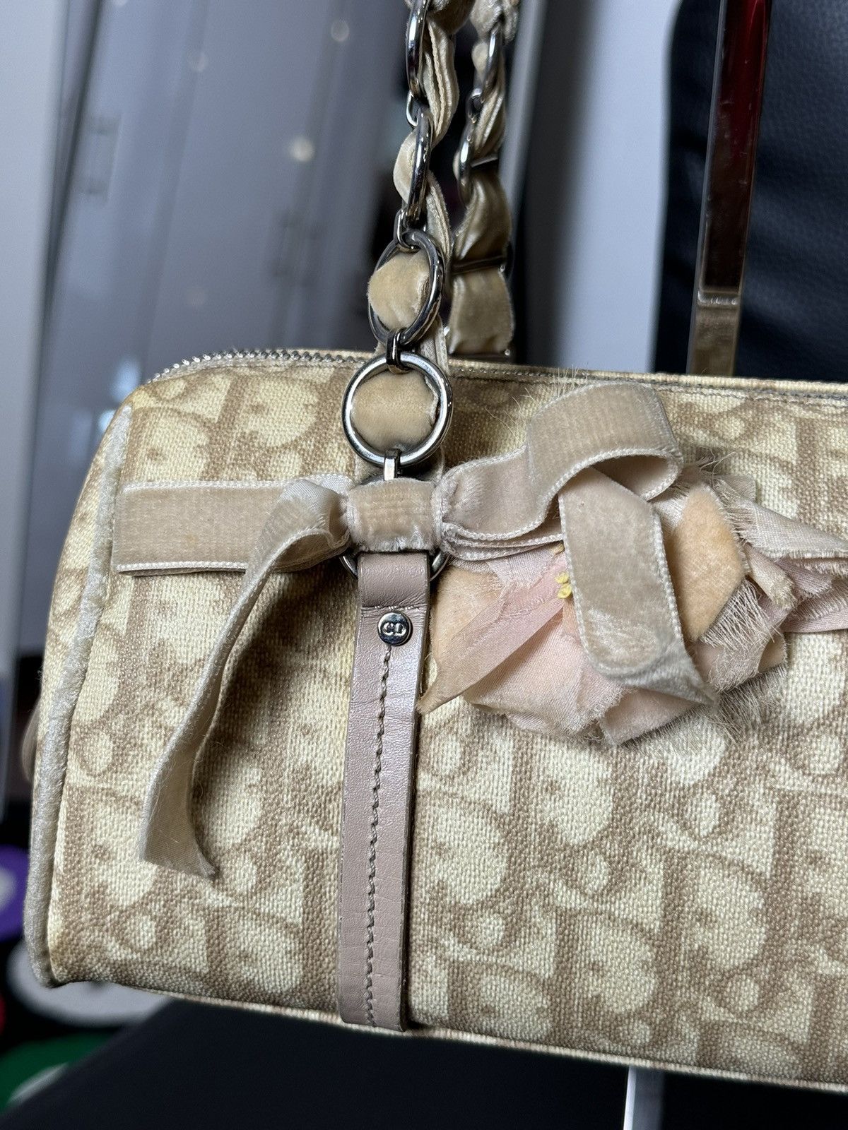 Dior Dior Brown Dior Oblique Romantique Canvas Handbag Beige Size ONE SIZE - 2 Thumbnail