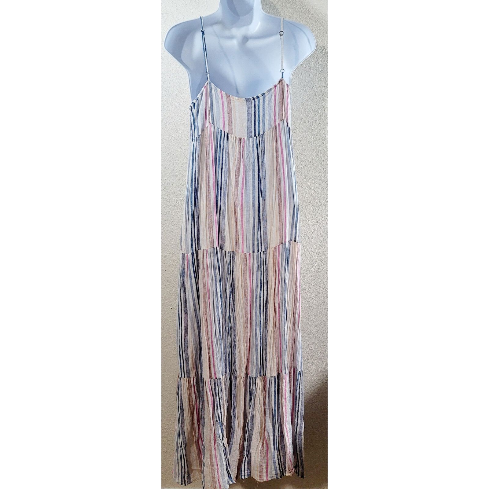 Other Splendid Blue Pink Striped Promenade Maxi Dress Large Linen Size L / US 10 / IT 46 - 2 Thumbnail