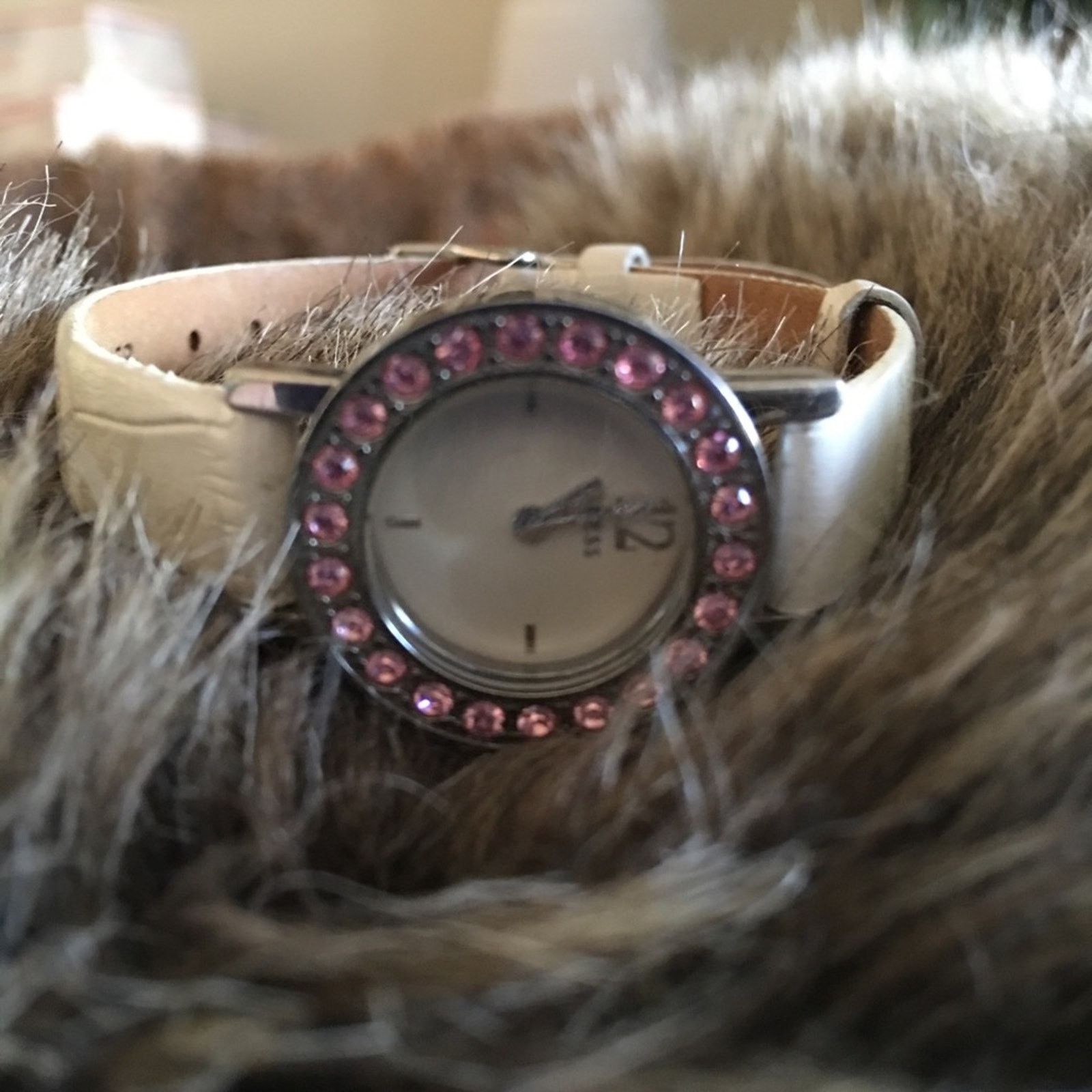 Guess Ladies Guess pink rhinestone white leather watch Size ONE SIZE - 2 Thumbnail