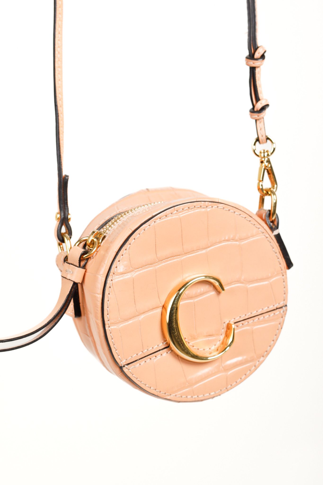 Chloe Chloe C Mini Round Milky Orange Croc-Embossed Crossbody Bag Size ONE SIZE - 6 Thumbnail