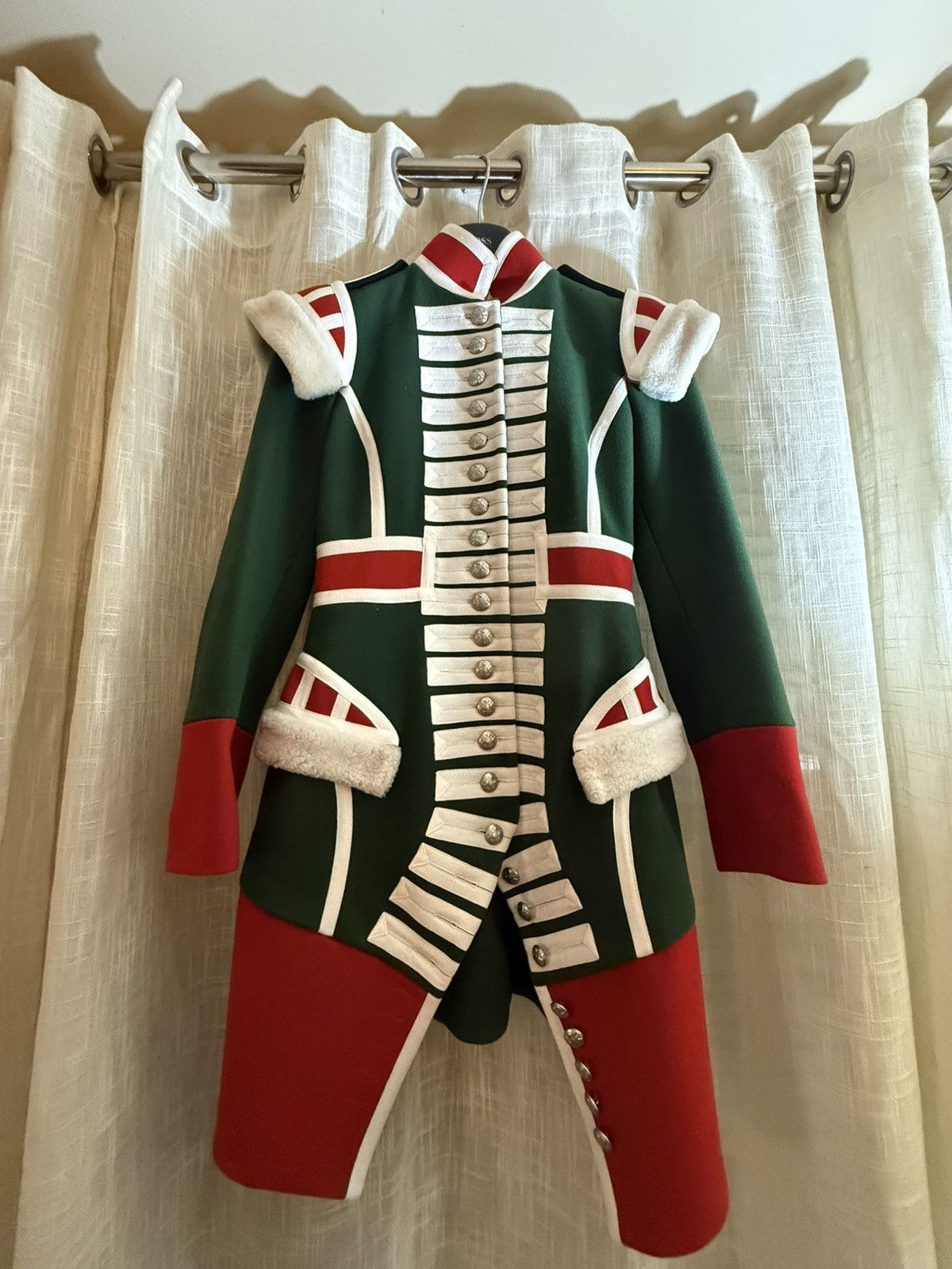Burberry Burberry Wool Ceremony Coat with Red & Green Sheepskin Trim Size XS / US 0-2 / IT 36-38 - 3 Thumbnail