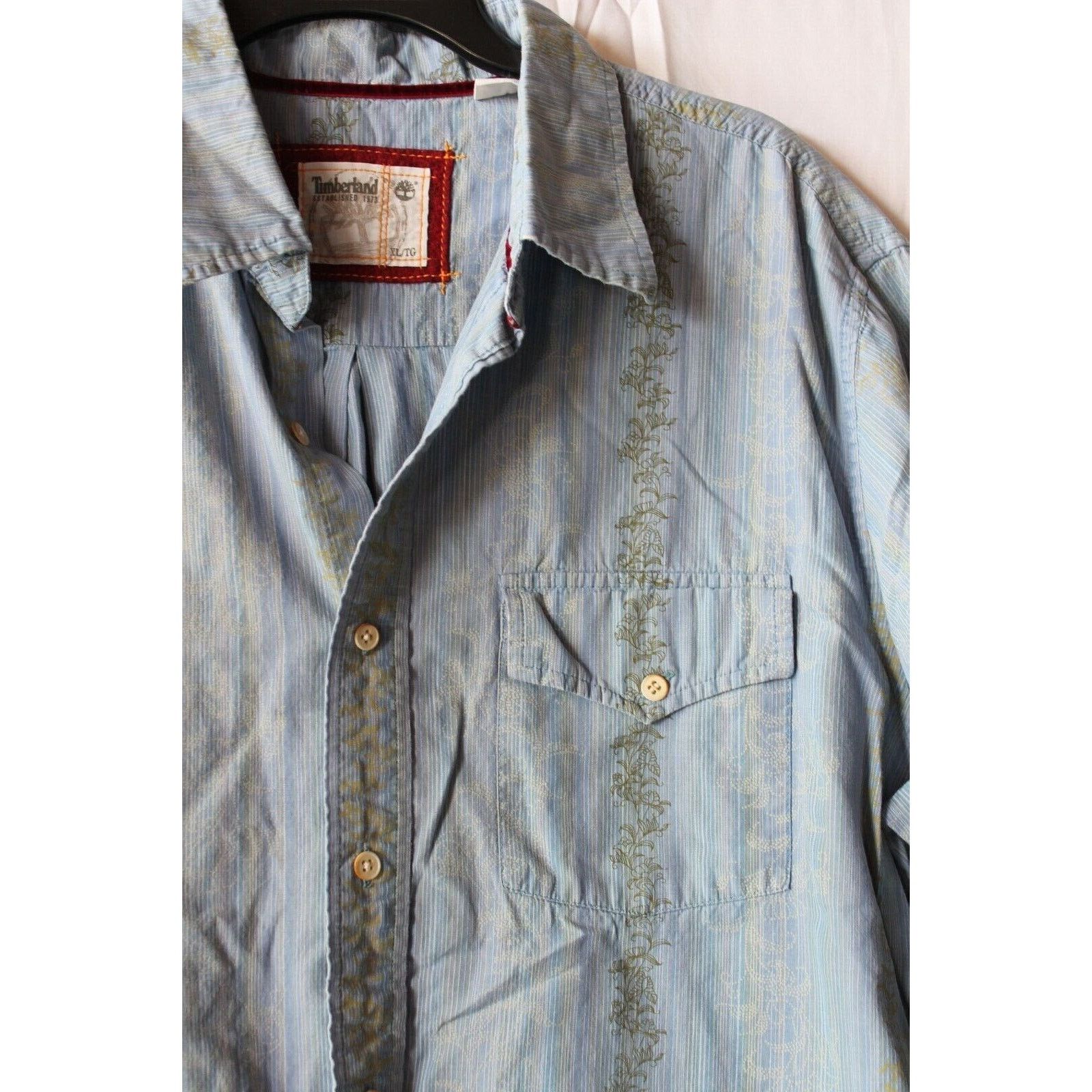 Timberland TIMBERLAND Men XL Button Up Blue Pocket Floral Design. *NICE Size US XL / EU 56 / 4 - 2 Thumbnail