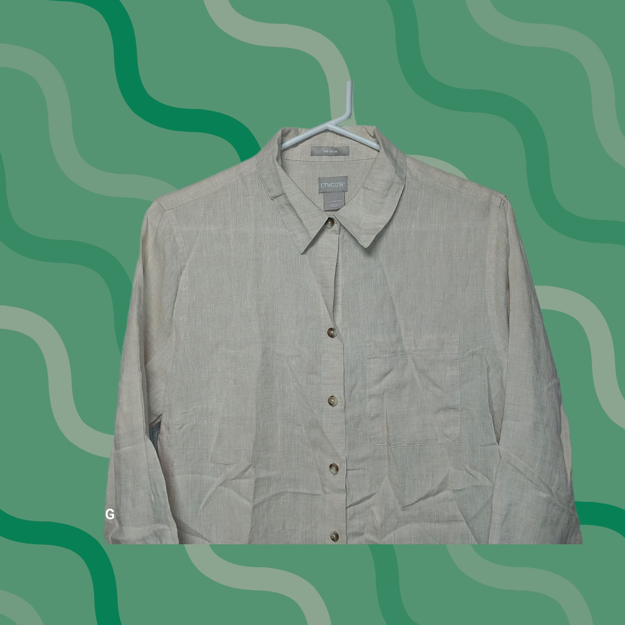 Vintage Chico's Womens Medium Button-Down Linen Shirt Beige Size M / US 6-8 / IT 42-44 - 1 Thumbnail
