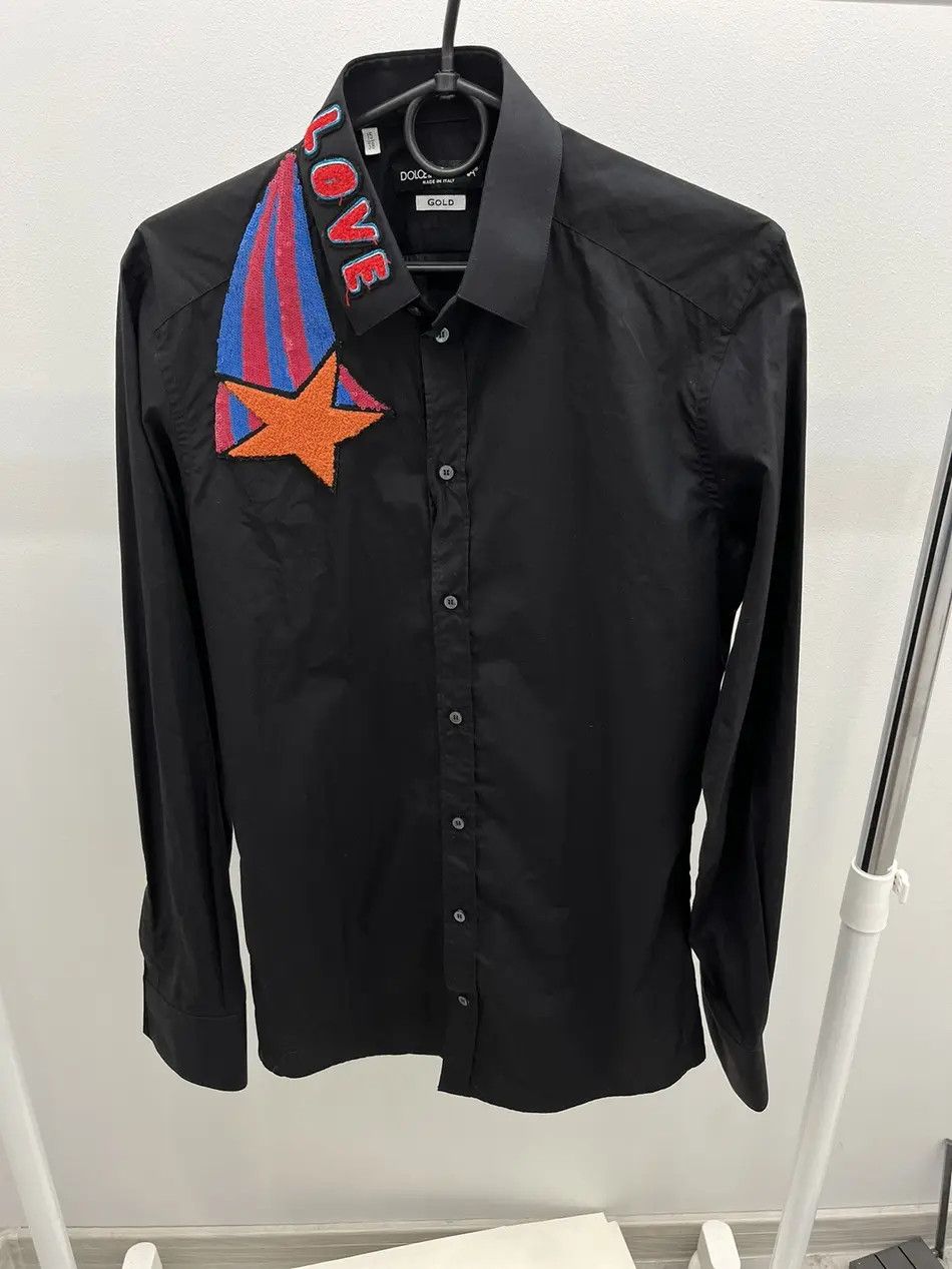 Dolce & Gabbana Dolce & Gabbana Gold Cotton Button Up Shirt With Appliques Size US S / EU 44-46 / 1 - 1 Thumbnail