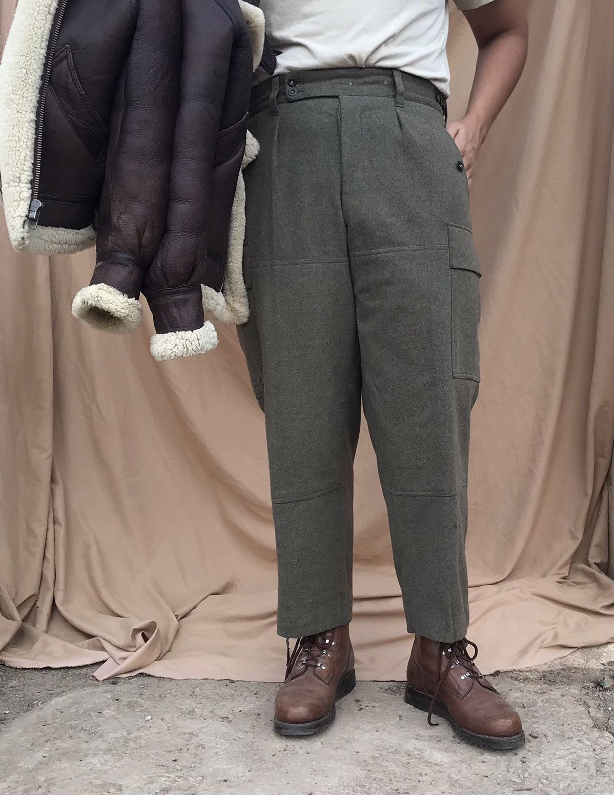 Vintage EXTREME HEAVY DUTY WOOL ANTIQUE GERMAN ARMY WOOL CARGO PANTS Size US 30 / EU 46 - 2 Thumbnail
