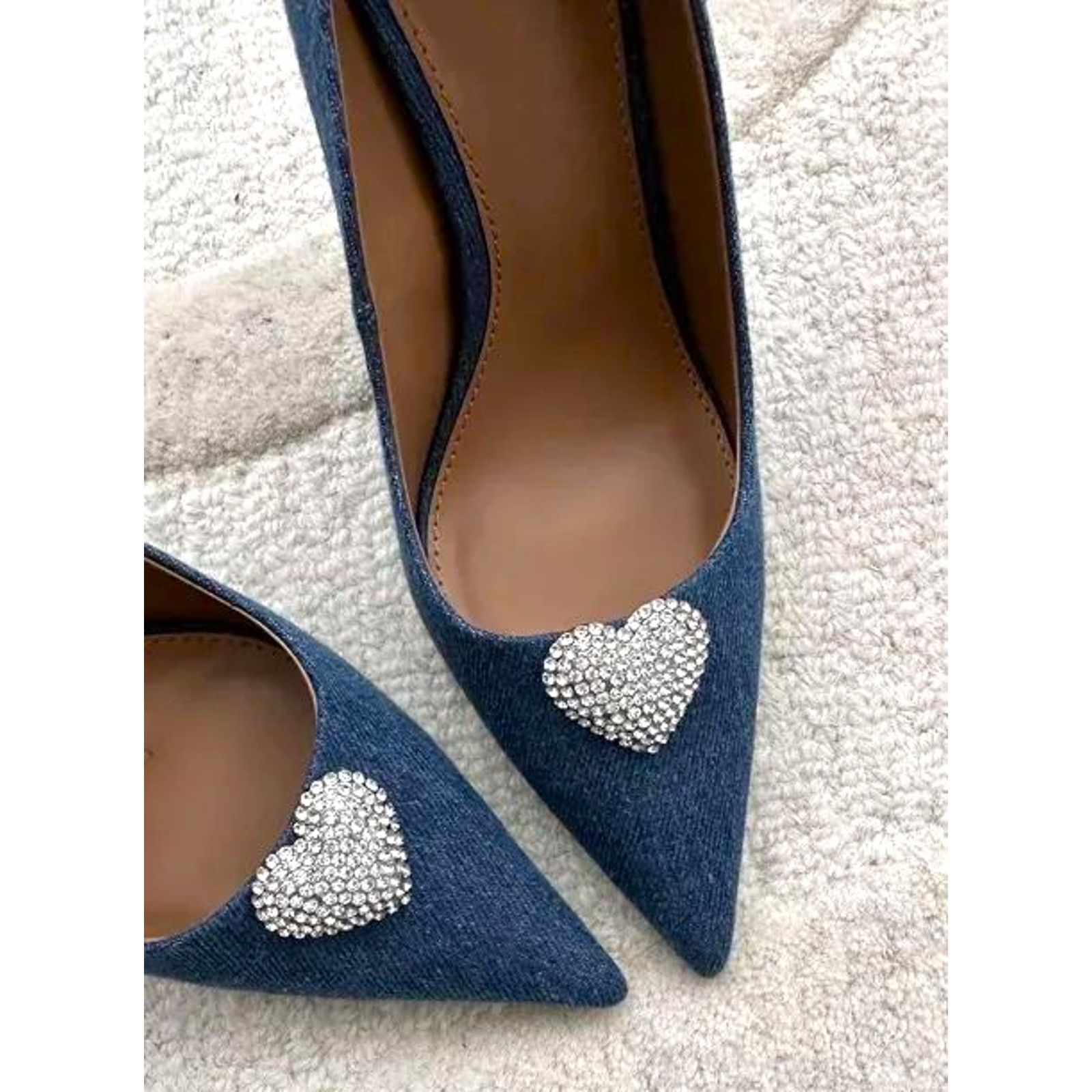 Mango MANGO Rhinestone Denim Heels NWT Size US 9 / IT 39 - 6 Thumbnail
