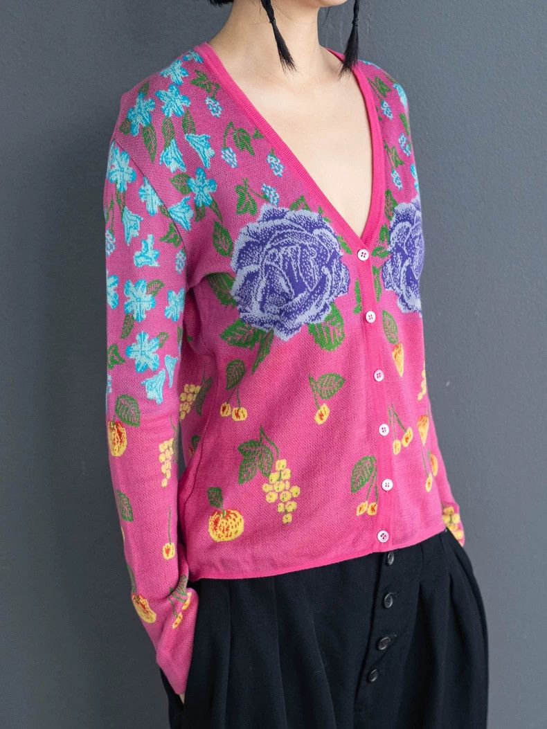 Kenzo KENZO Vintage pink floral knit cardigan Size M / US 6-8 / IT 42-44 - 2 Thumbnail