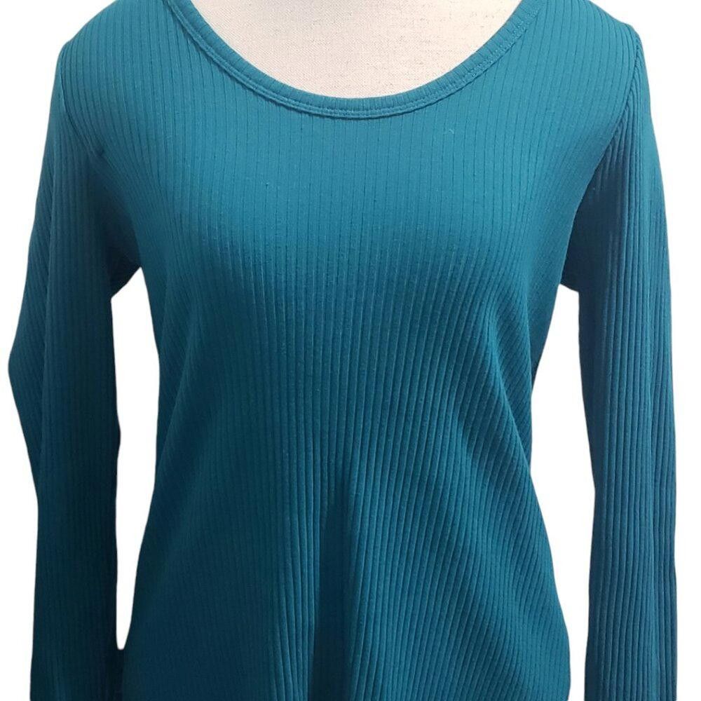 Designer CT1957 Culture Code Turquoise Ribbed Lightweight Top L Size L / US 10 / IT 46 - 2 Thumbnail